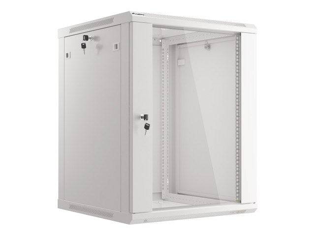 Lanberg WF01-6615-10S, Wandmontiertes Regal, 15U, 60 kg, Sperrschloss, Ablageschienen, Verbessertes Kabelmanagement