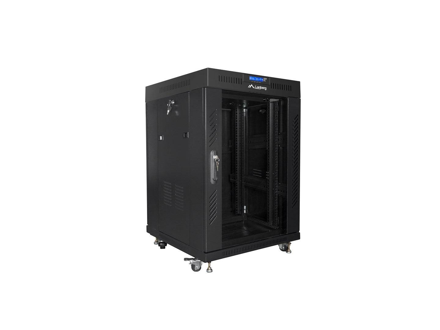 LANBERG 19" 15U 600x600 freist. LCD Glastür V2 (FlatPack) sw (Speditionsversand)