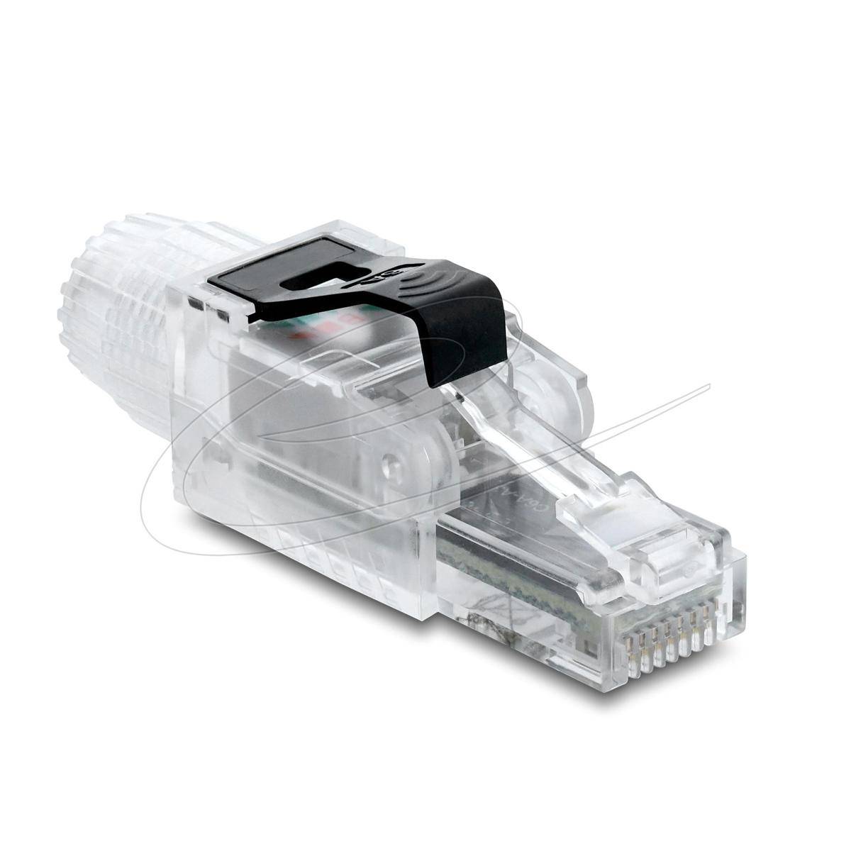 Delock RJ45 Stecker feldkonfektionierbar Cat.6A ungeschirmt transparent / schwarz (91127)