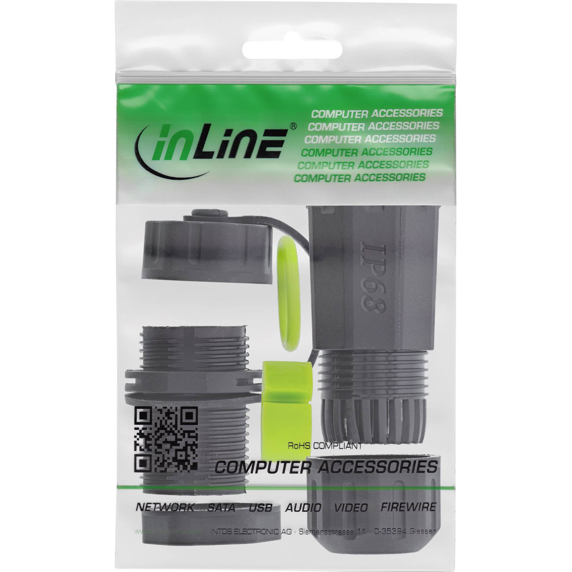InLine® LWL-Kabelkupplung LC, kurz, IP68, 2x2 LC Buchse, M20 Adapter / Konverter IP68 Wasserdichte