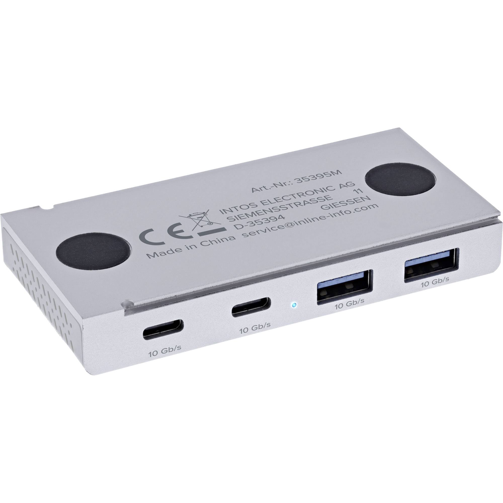 InLine 4-Port Magnetic USB Hub, 2x USB-C, 2x USB-A, 10Gb/s, aluminium housing