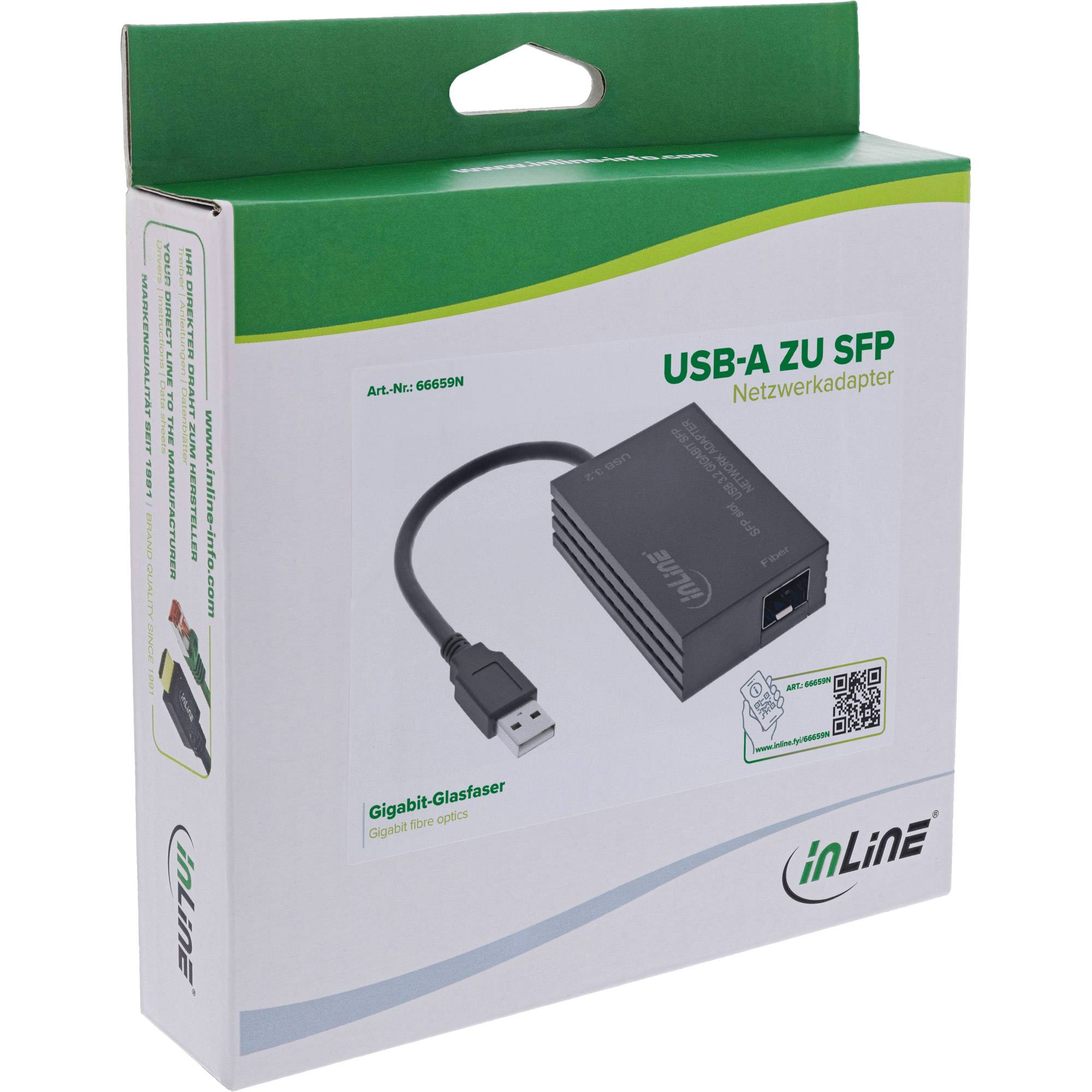 InLine® USB-A zu SFP Gigabit Fiber Netzwerkadapter (10/100/1000 Mb/s) Adapter / Konverter USB