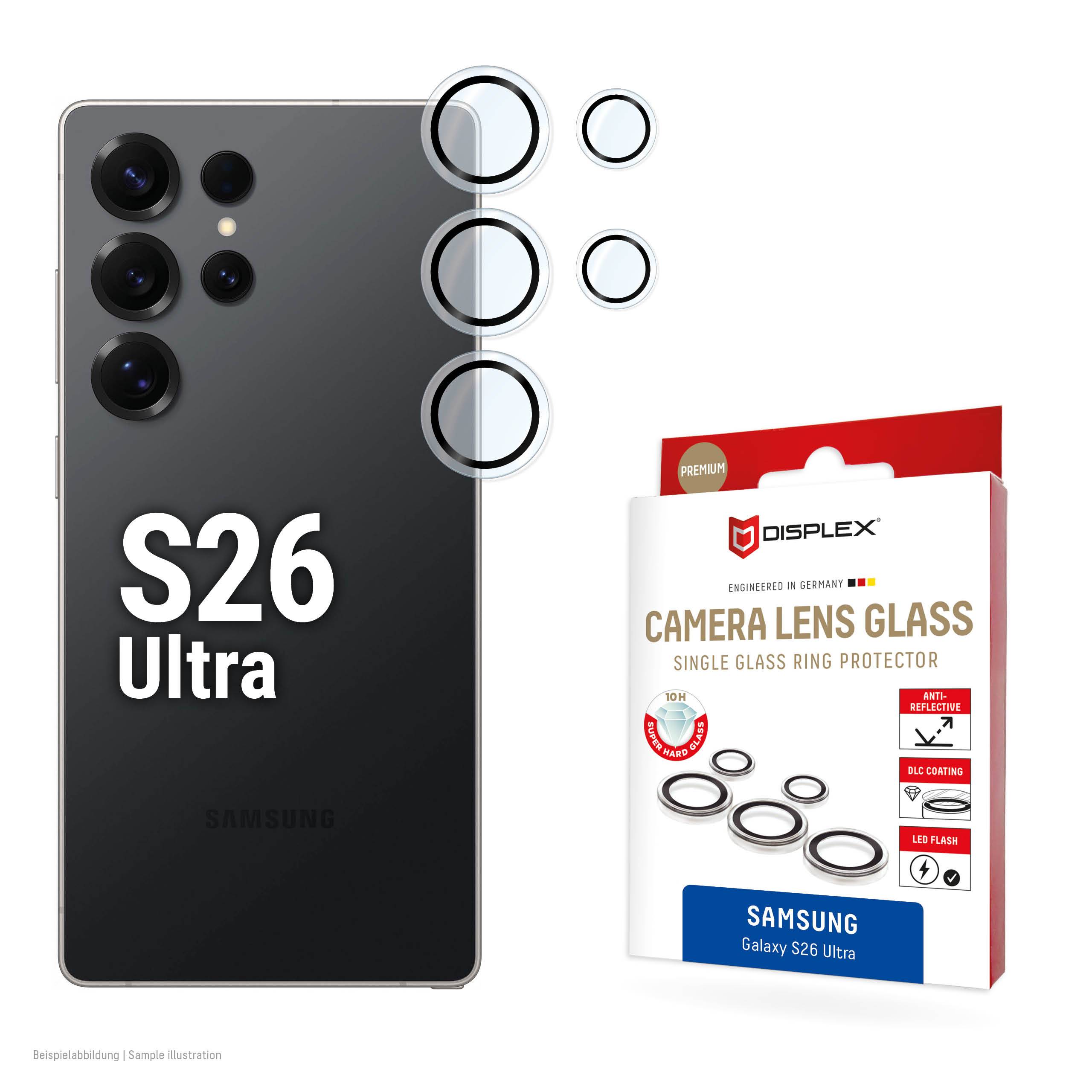 DISPLEX Premium Camera Lens Glass, Samsung S26 Ultra, Einzelringe, Schutzringe, 10H, transparent,