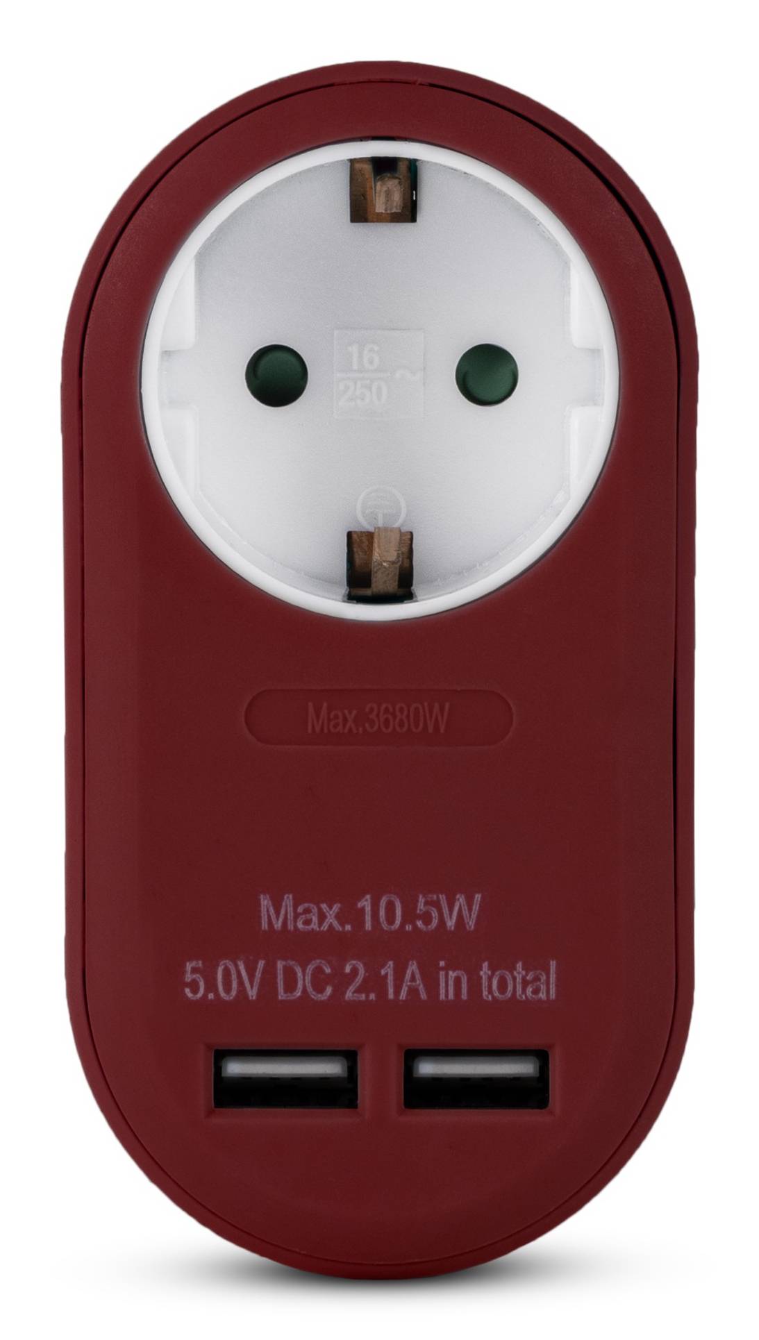Entac Steckdosenadapter + 2x USB-A burgundy Multimedia-Technik Adapter