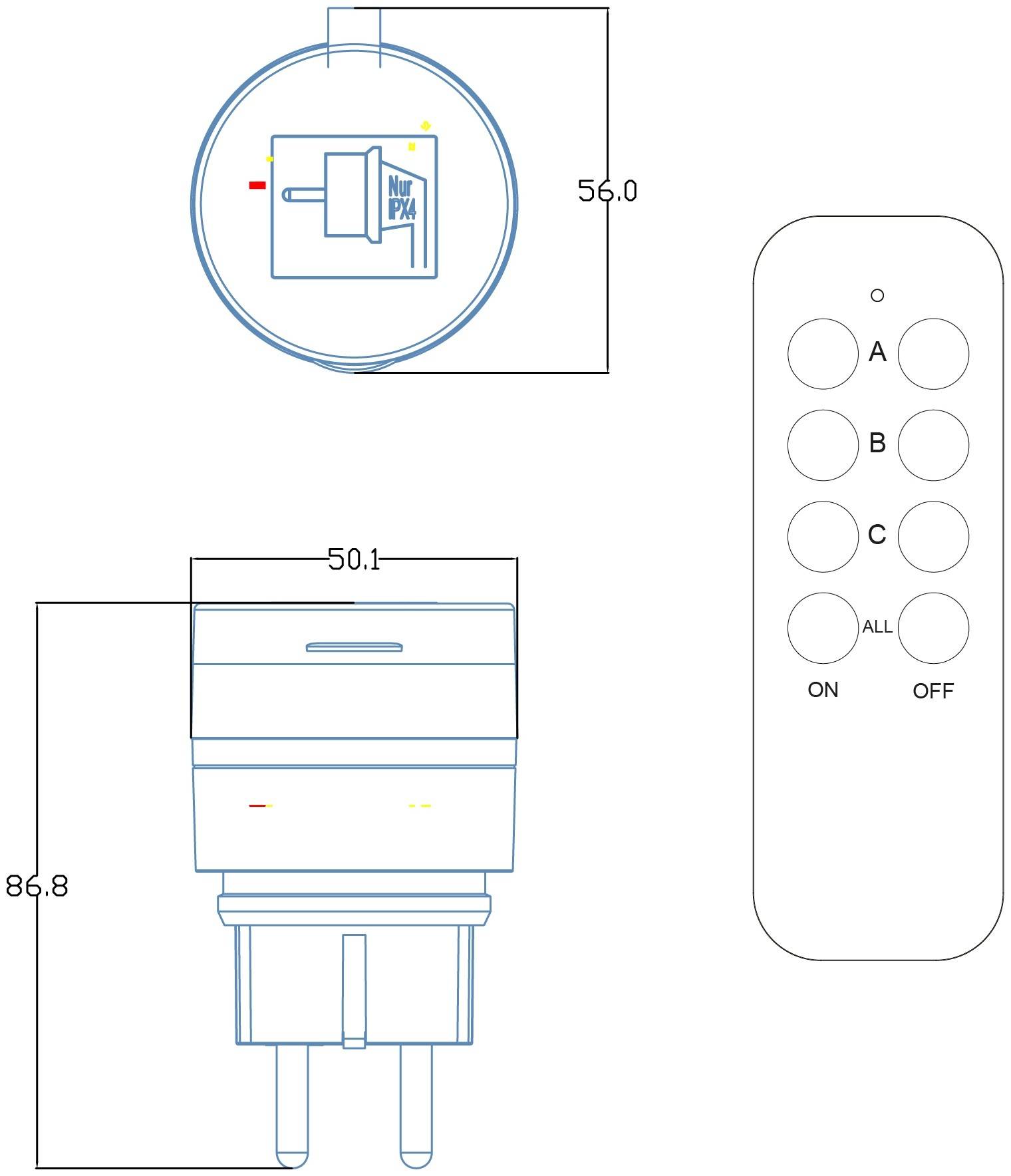 Entac Ferngesteuerte IP44-Steckdose, 2er-Set IP44-Steckdosen mit RC, Gerade, 10 A, Grün, Schwarz, 2300 W, 50 m, 56 mm