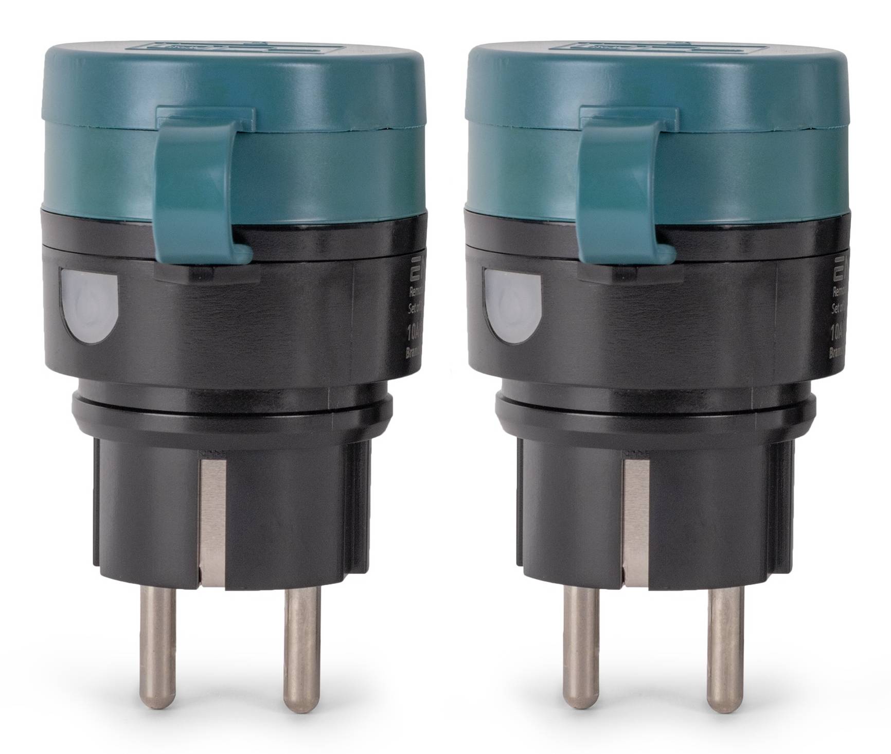 Entac Ferngesteuerte IP44-Steckdose, 2er-Set IP44-Steckdosen mit RC, Gerade, 10 A, Grün, Schwarz, 2300 W, 50 m, 56 mm