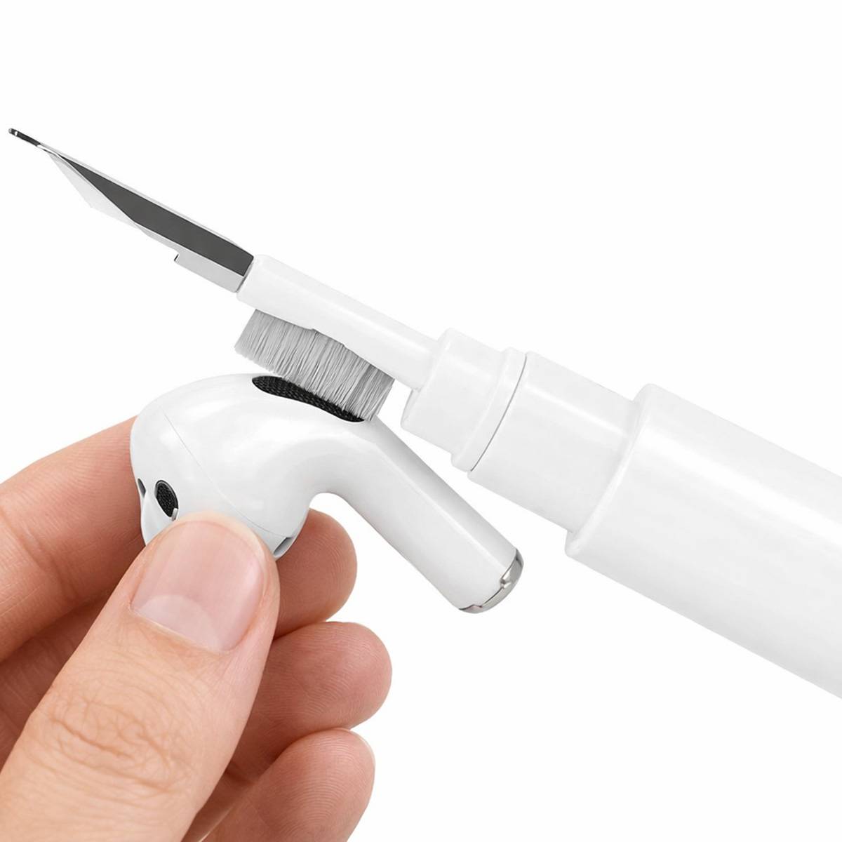 Pro 3-in-1 Reinigungsstift für Ohrhörer mit Spitze Bürste Schaum Weiß