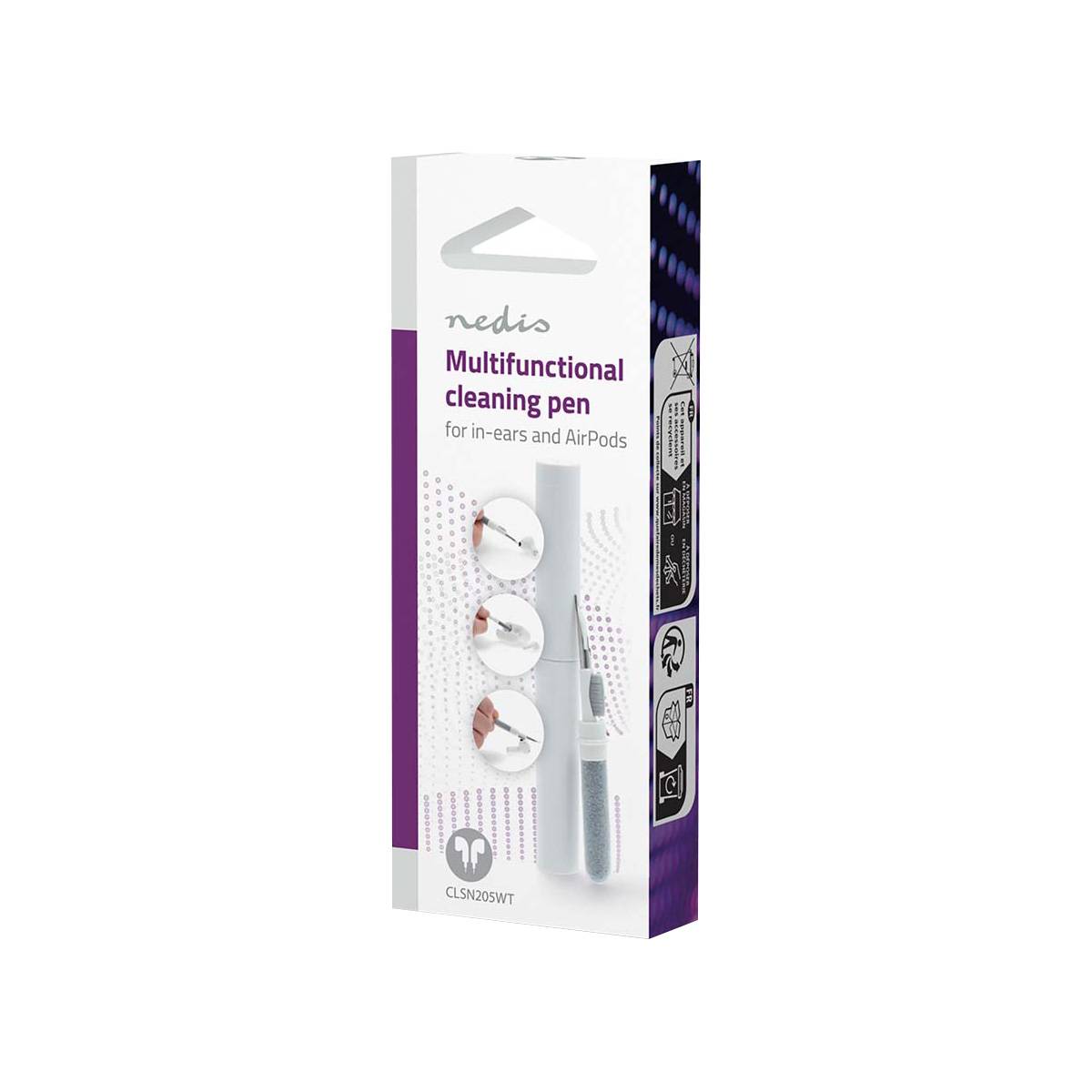 Pro 3-in-1 Reinigungsstift für Ohrhörer mit Spitze Bürste Schaum Weiß