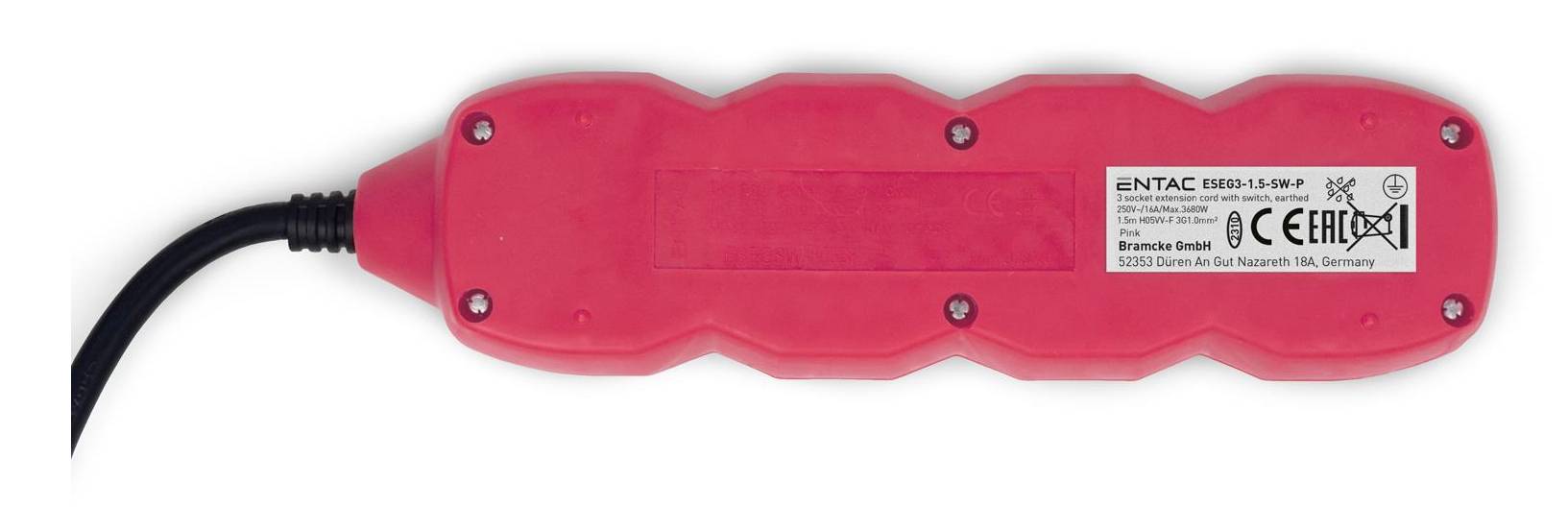 ENTAC Steckdosenleiste 3fach Schalter pink - Steckdosenleiste
