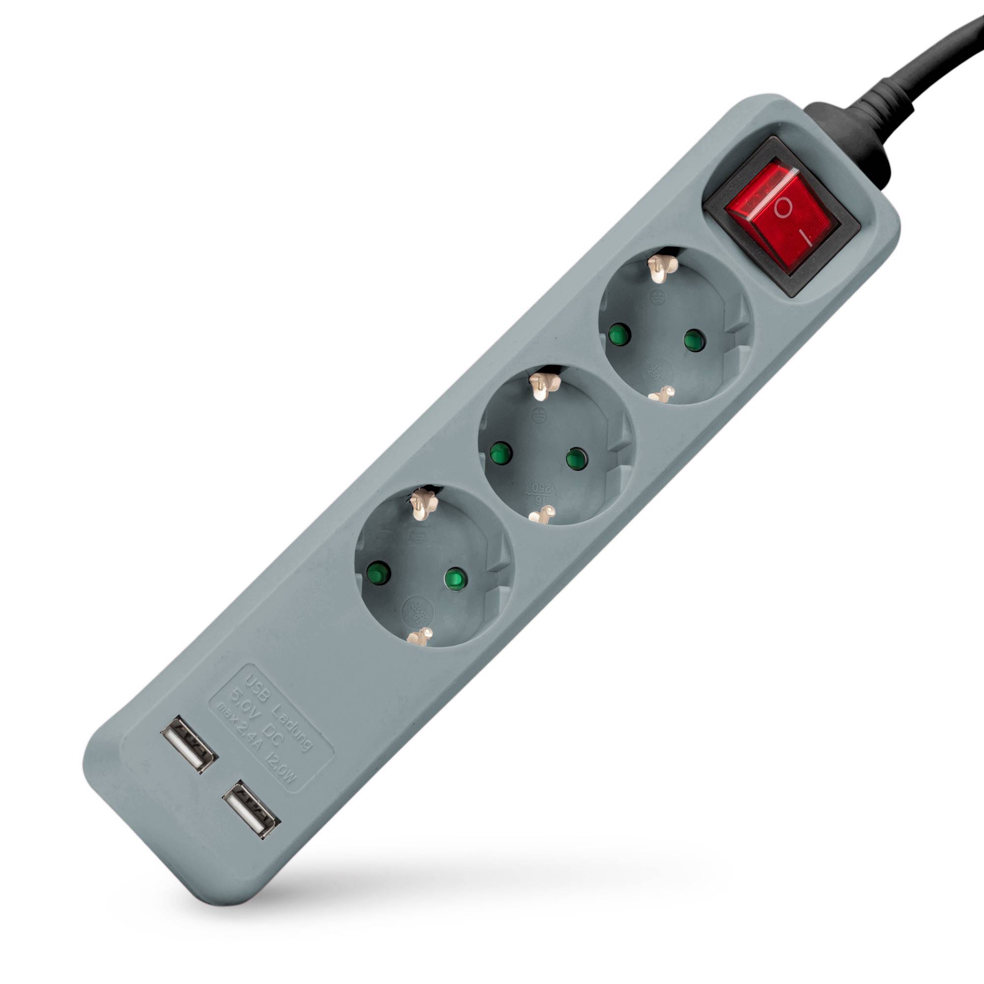 Entac Steckdosenleiste 3fach 2x USB-A, 1,5m grau Multimedia-Technik Steckdosenleisten