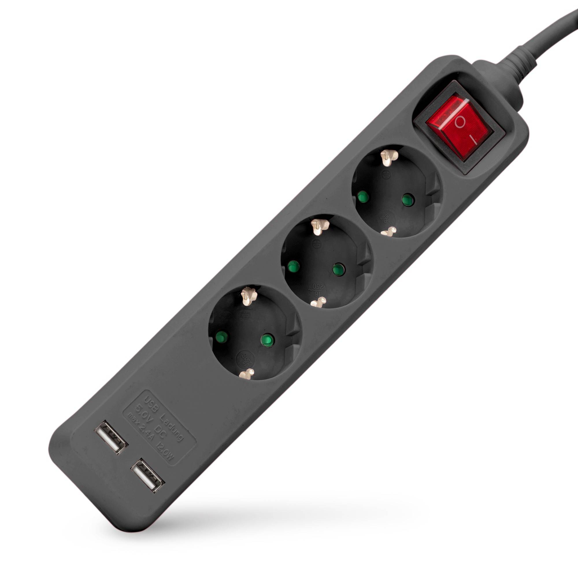 Entac Steckdosenleiste 3fach 2x USB-A, 1,5m schwarz Multimedia-Technik Steckdosenleisten