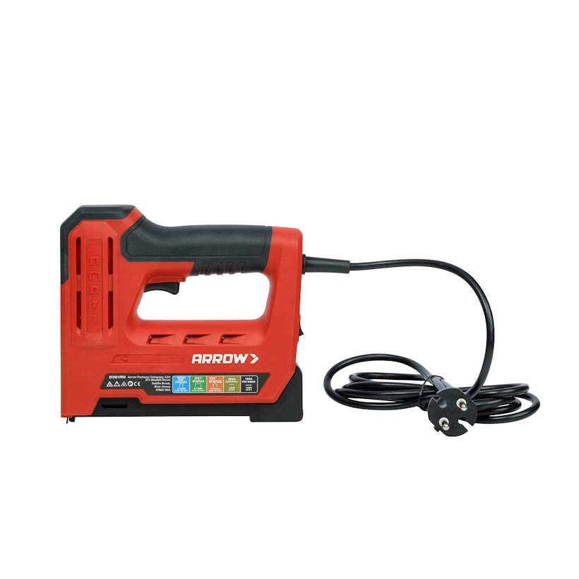 Arrow Elektrotacker ET501F, 4 in 1 Tacker für Tackerklammern, Kabelklammern und Nägel