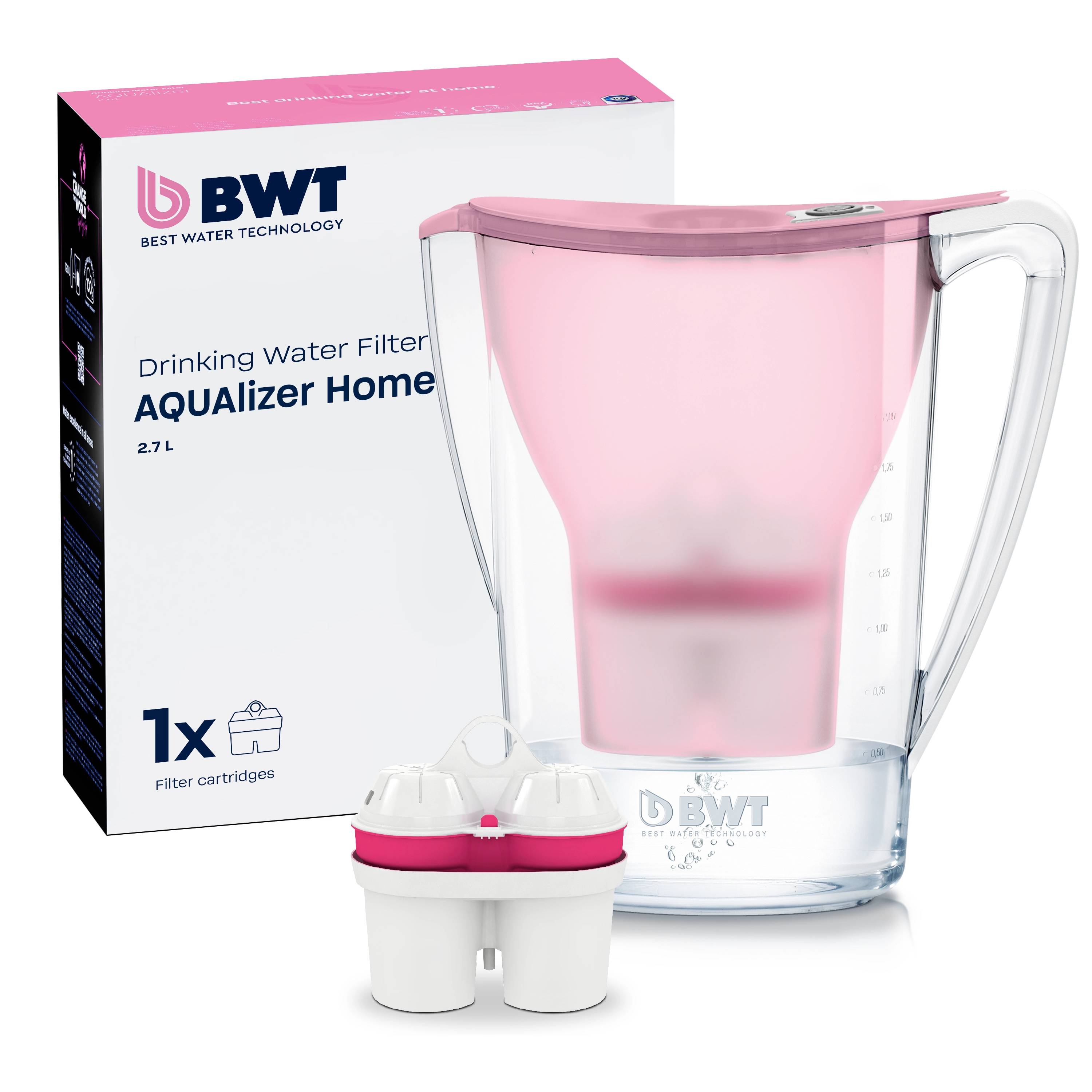 BWT AQUAlizer Home, Pitcher-Wasserfilter, 2,7 l, Pink, Transparent