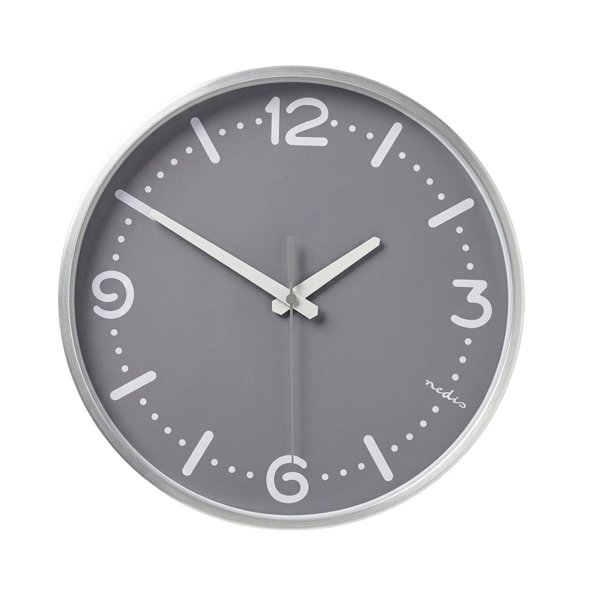 Leise Wanduhr 30 cm Aluminium gut lesbare Anzeige Grau