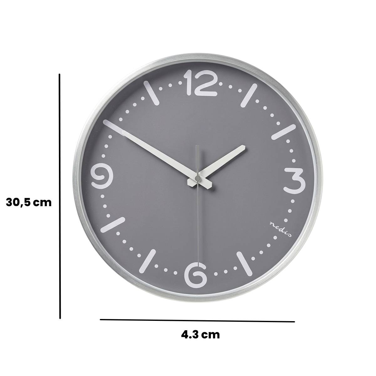 Leise Wanduhr 30 cm Aluminium gut lesbare Anzeige Grau
