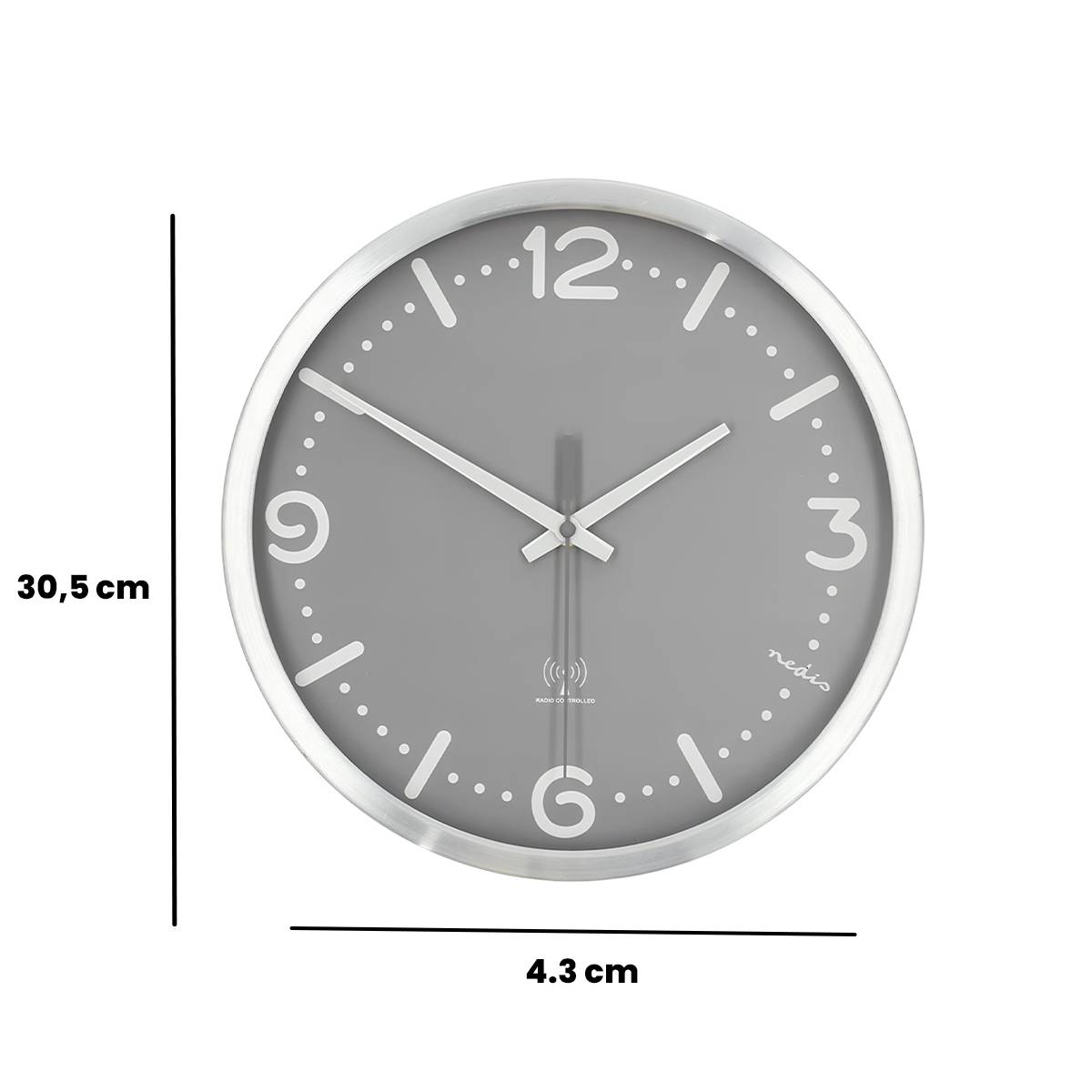 Funkuhr Wanduhr leise modernes elegantes Design Grau