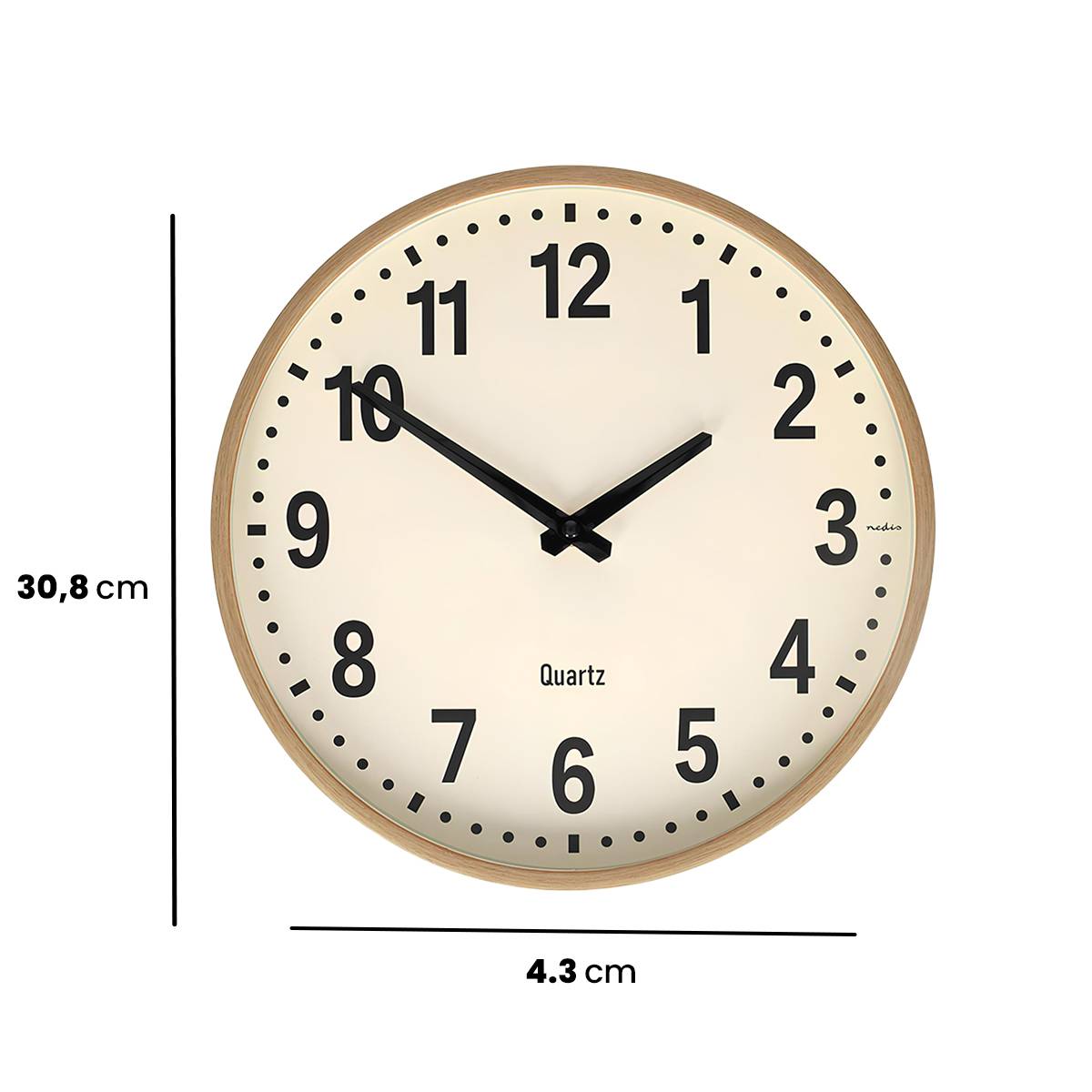 Leise Wanduhr 30 cm Holzoptik große gut lesbare Zahlen Beige