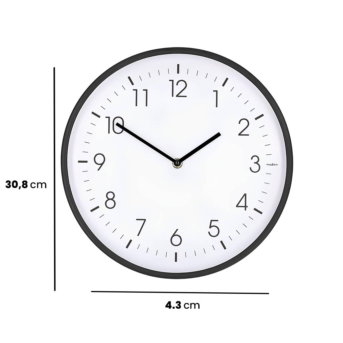 Wanduhr 30 cm geräuschloses Uhrwerk leichter Rahmen Weiß-Schwarz