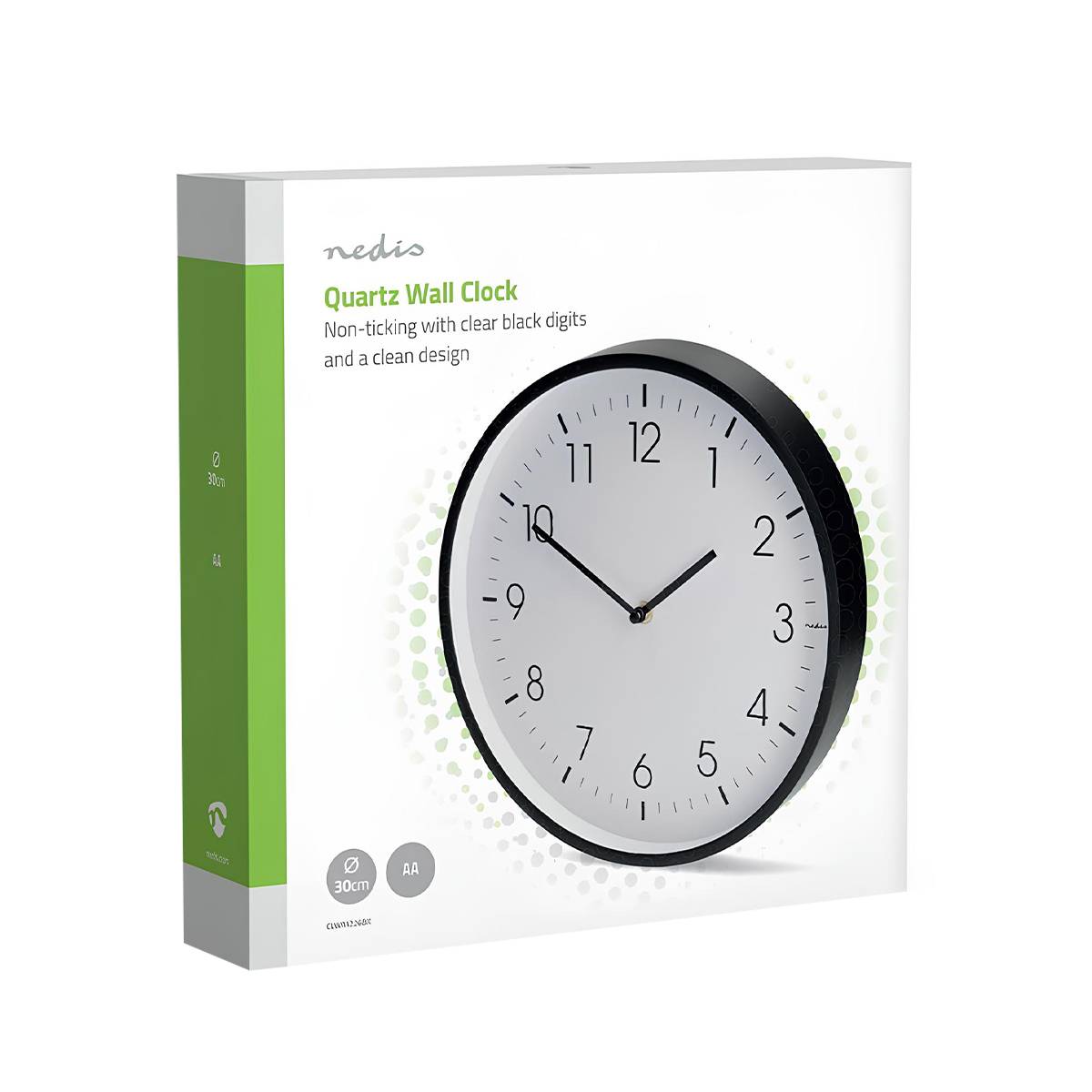 Wanduhr 30 cm geräuschloses Uhrwerk leichter Rahmen Weiß-Schwarz