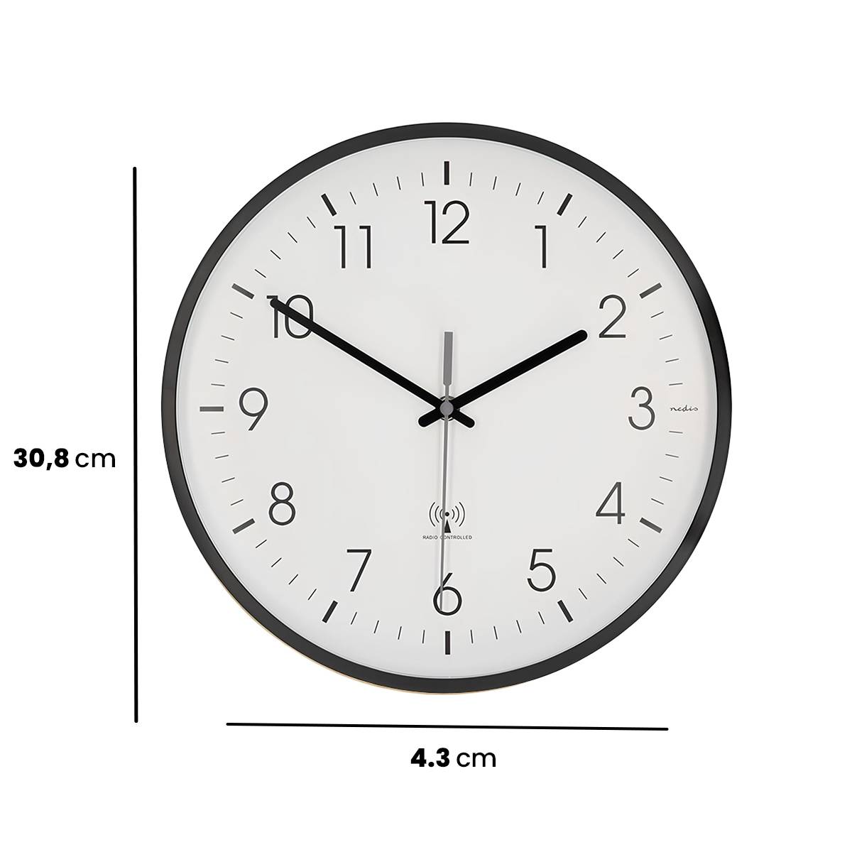 Funkuhr Wanduhr 30 cm leise automatische Synchronisation Weiß-Schwarz