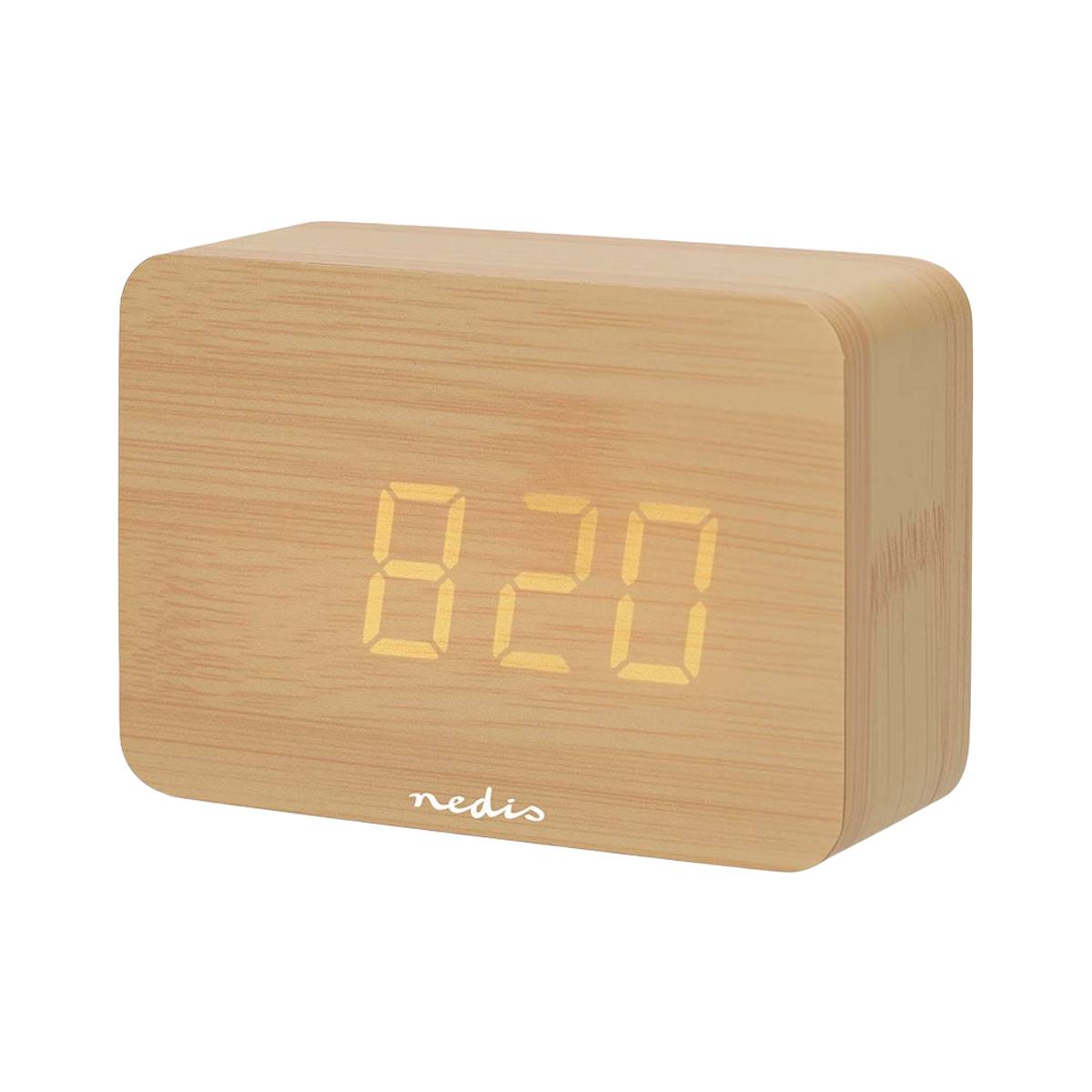Holz Tischwecker mit LED Anzeige und Snooze Funktion Braun