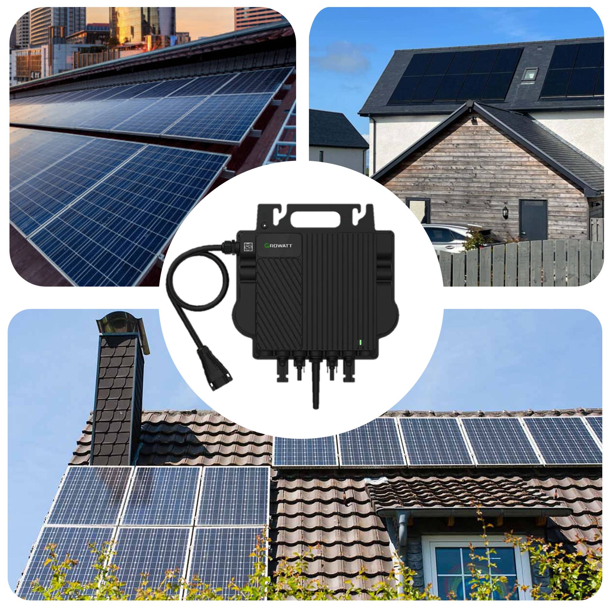 2000W Balkonkraftwerk BIFAZIAL FULLBLACK komplett Steckdose GROWATT 800W Wechselrichter, Solaranlage 4x500W Glas-Glas