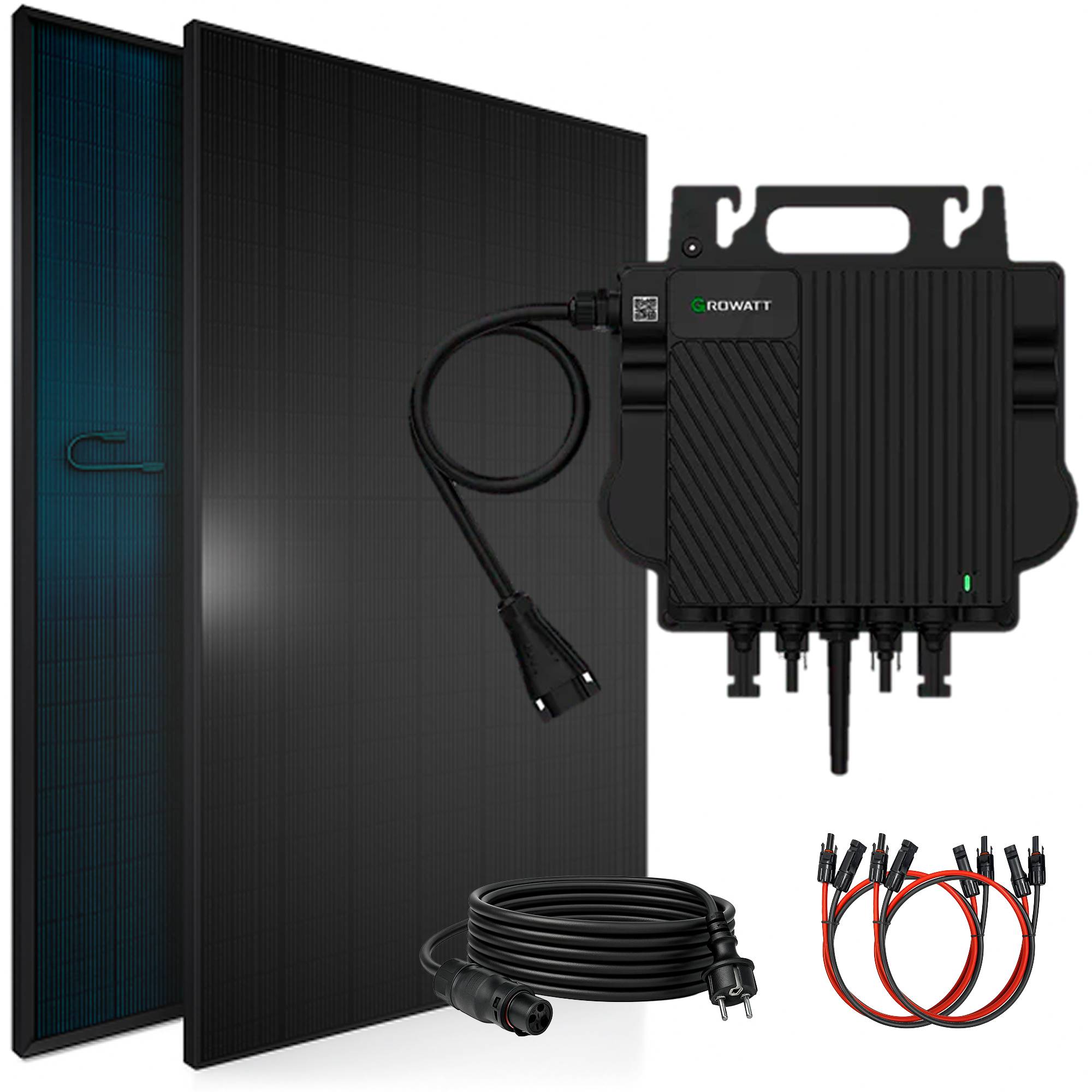 920W Balkonkraftwerk BIFAZIAL FULLBLACK komplett Steckdose GROWATT 800W Wechselrichter, Solaranlage 2x460W Glas-Glas