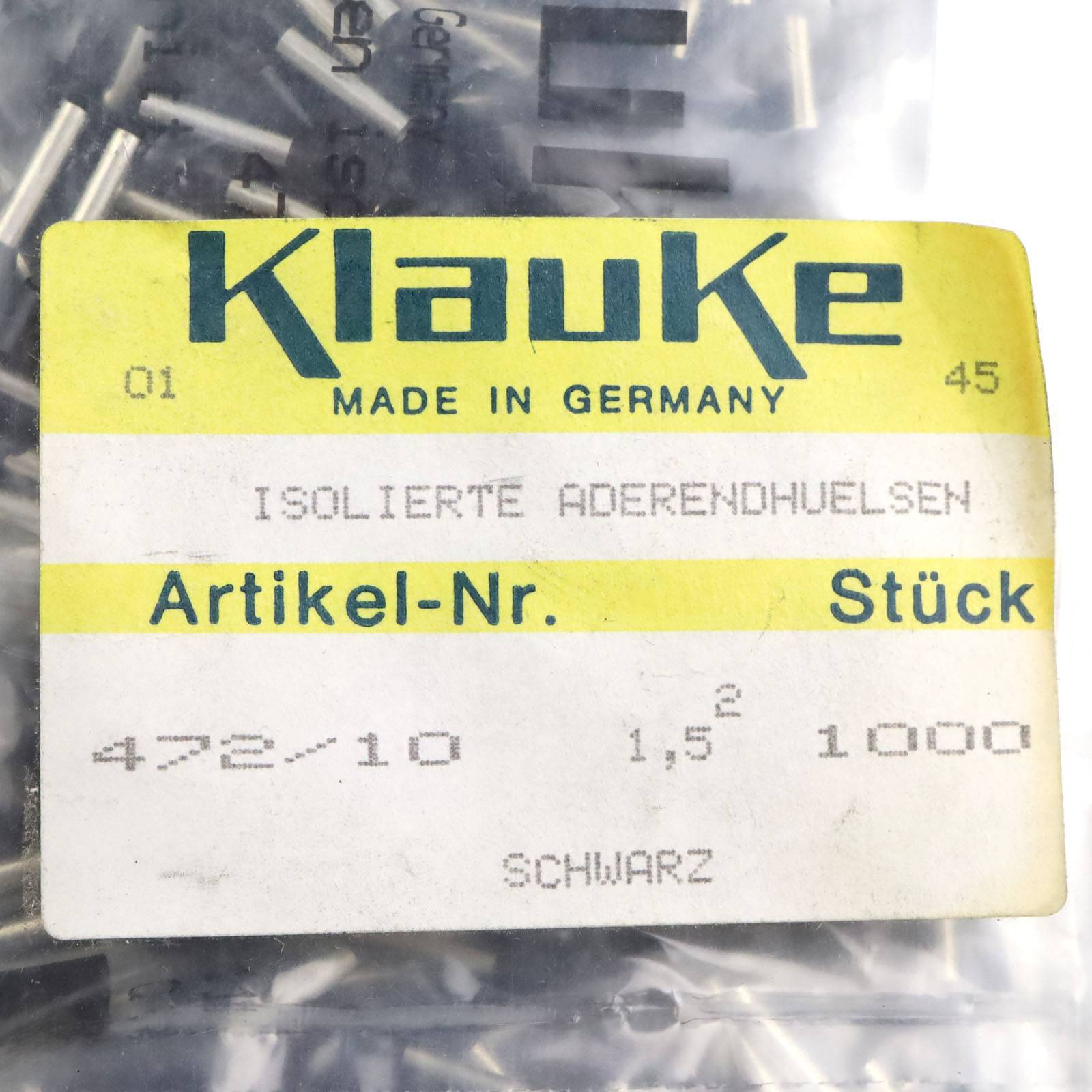 Klauke Aderendhülsen 472/10 Schwarz (1000Stk.) OVP