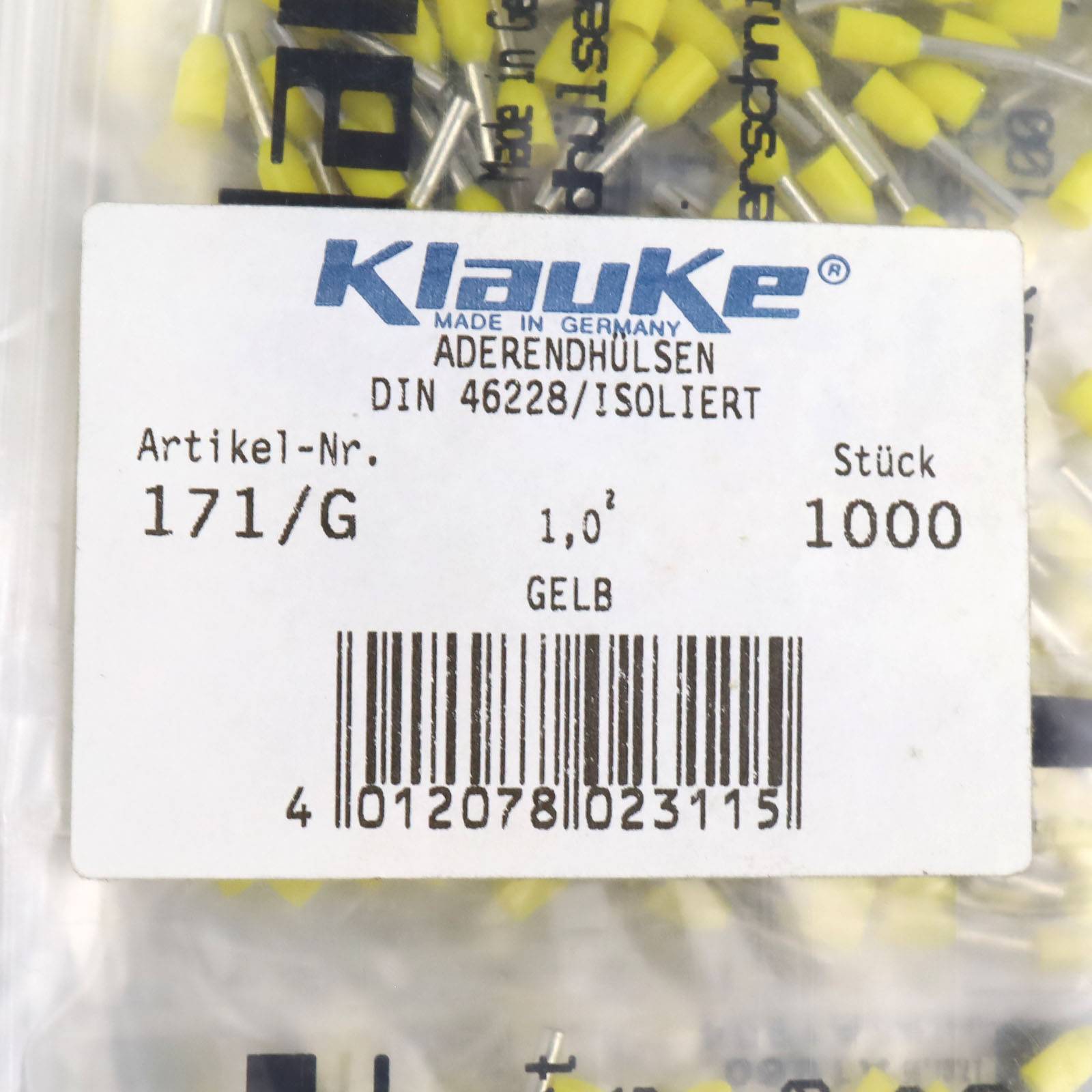 Klauke 171G, Gelb, Männlich, Gerade, 1 mm², 14,6 mm, 100 Stück(e)