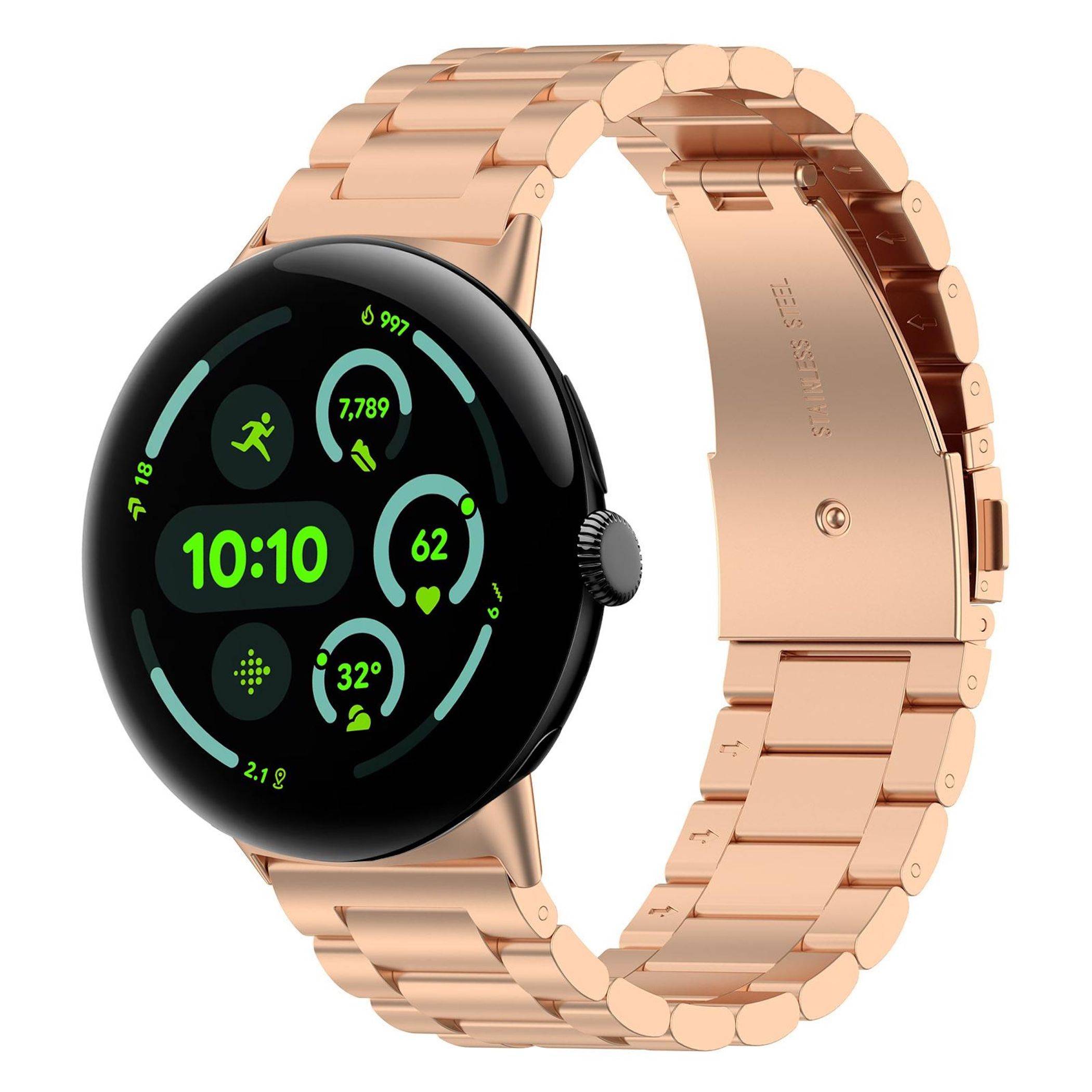 Edelstahl Armband für Google Pixel Watch 4 / 3 45mm Three Beads Design Rose Gold