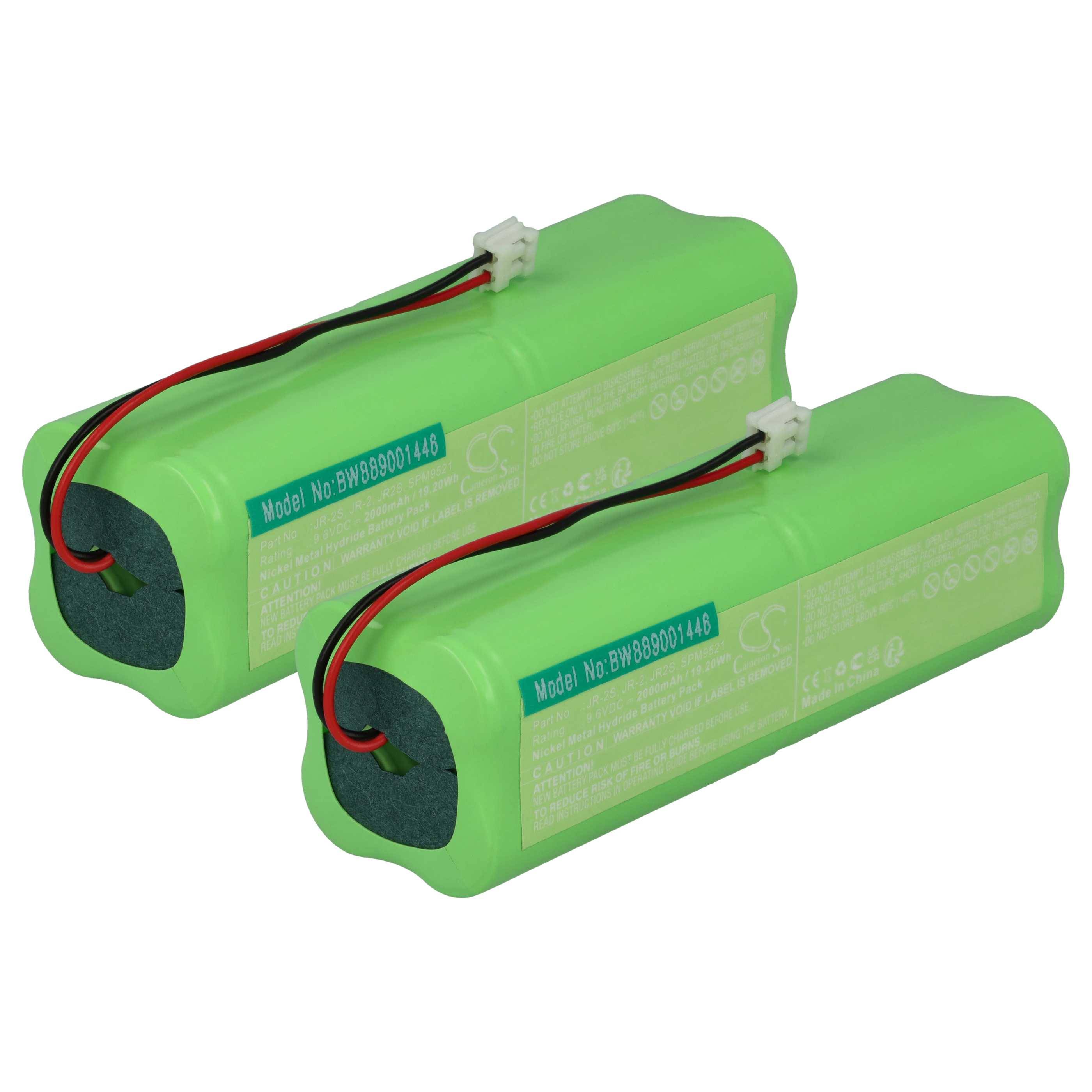 vhbw 2x Akku Ersatz für Spektrum JRPB5011, JR-2, SPM9521, JR-2S, JR-A, JR2, JR2S für Drohne Controller (2000 mAh, 9,6 V