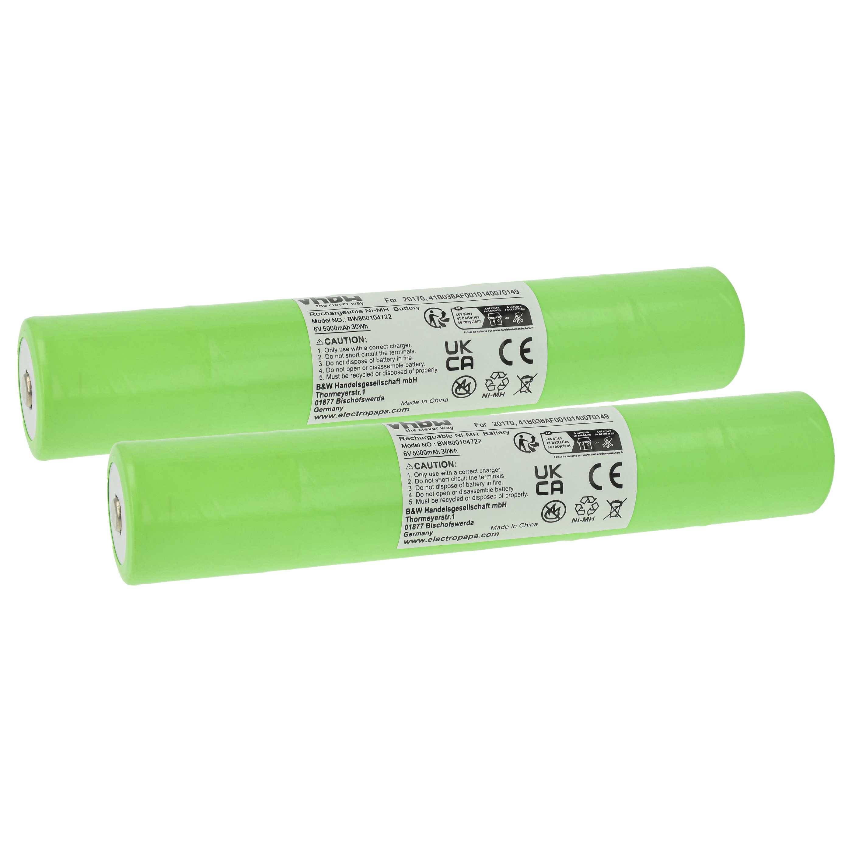 vhbw 2x Akku kompatibel mit GE 41B038AF00101 | 40070149 Taschenlampe Kopflampe (5000 mAh, 6 V, NiMH)