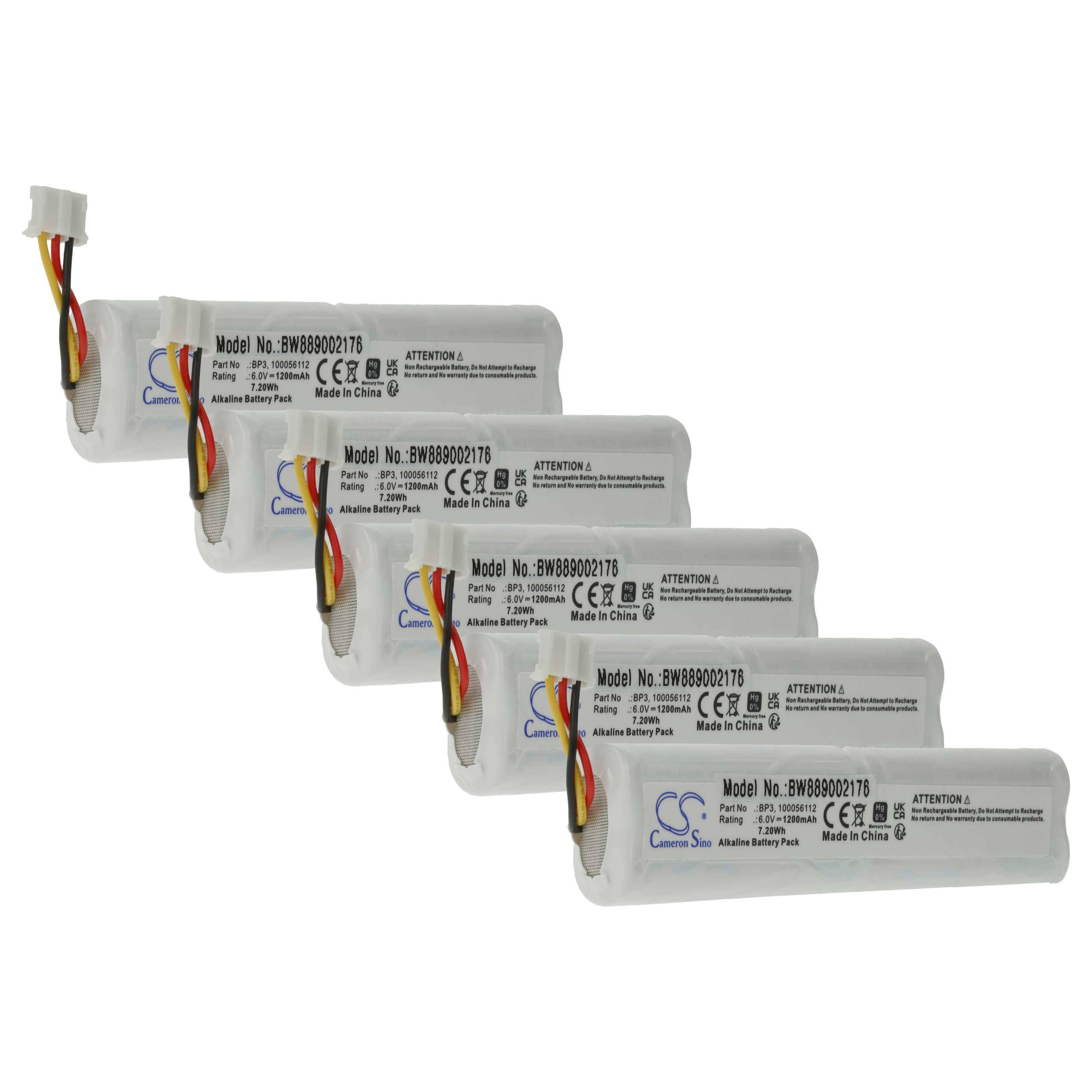 vhbw 5x Batterie kompatibel mit Telenot MS 221, MS 211, DSS2, AKG233 Alarmanlage, Alarmsystem (1200 mAh, 6 V, Alkaline)