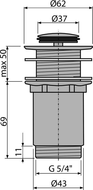 Alcadrain Ablaufventil für die Waschbecken CLICK/CLACK 5/4" Ganzmetal ohne Überlauf, Kleiner Stopfen