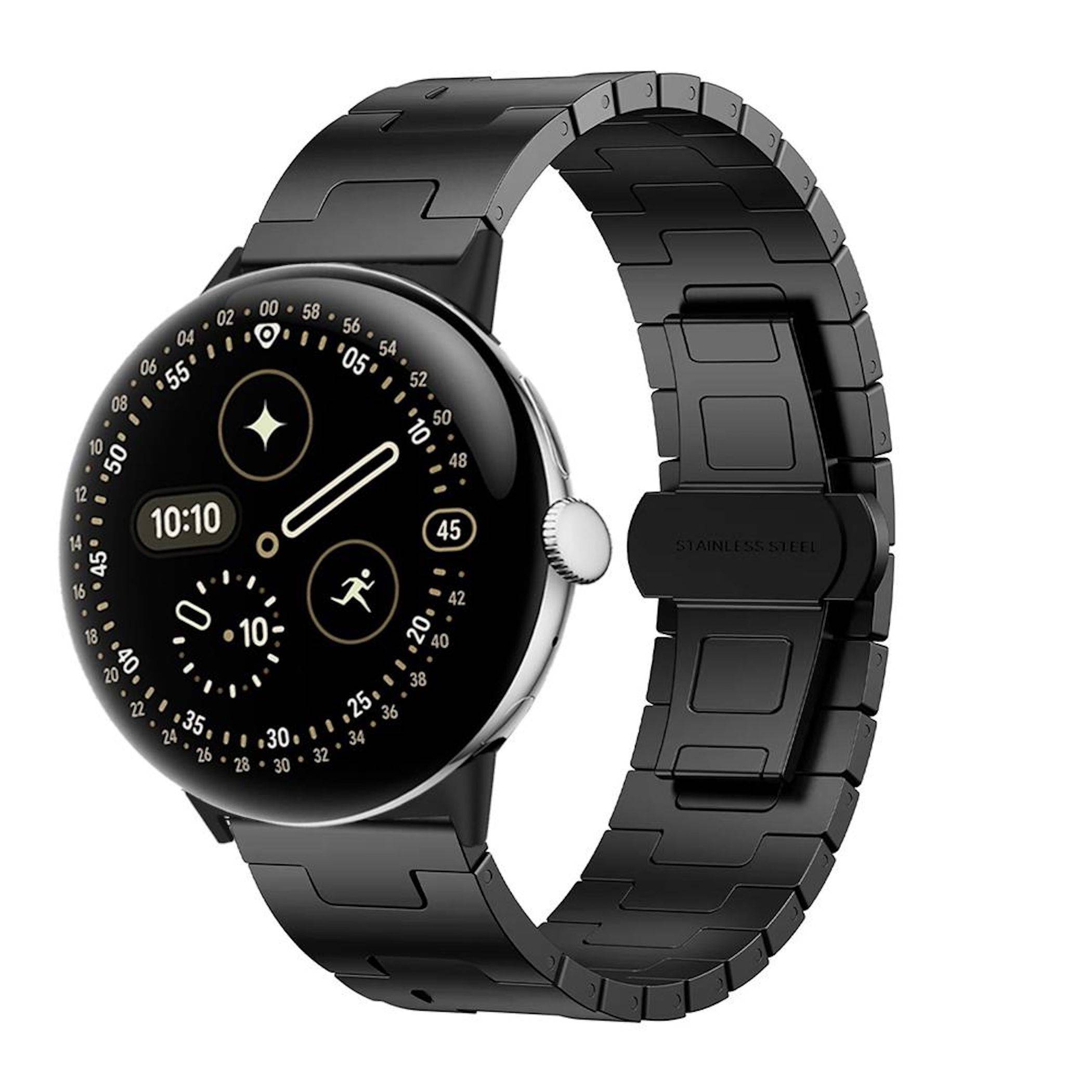 Edelstahl Smartwatch Armband für Google Pixel Watch 4 / 3 45mm Butterfly Schwarz