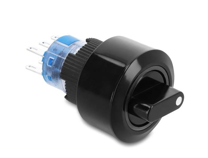 Delock Drehschalter (On-Off-On) rastend 2 x Wechselschalter 6 x Lötanschluss IP65 22 mm schwarz und