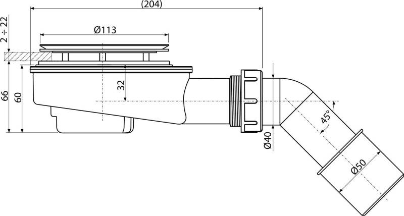 Alcadrain Ablaufgarnitur für die Duschwannen mit dicken Wänden, reduzierte Höhe, Ablauf 90 mm, DN 50