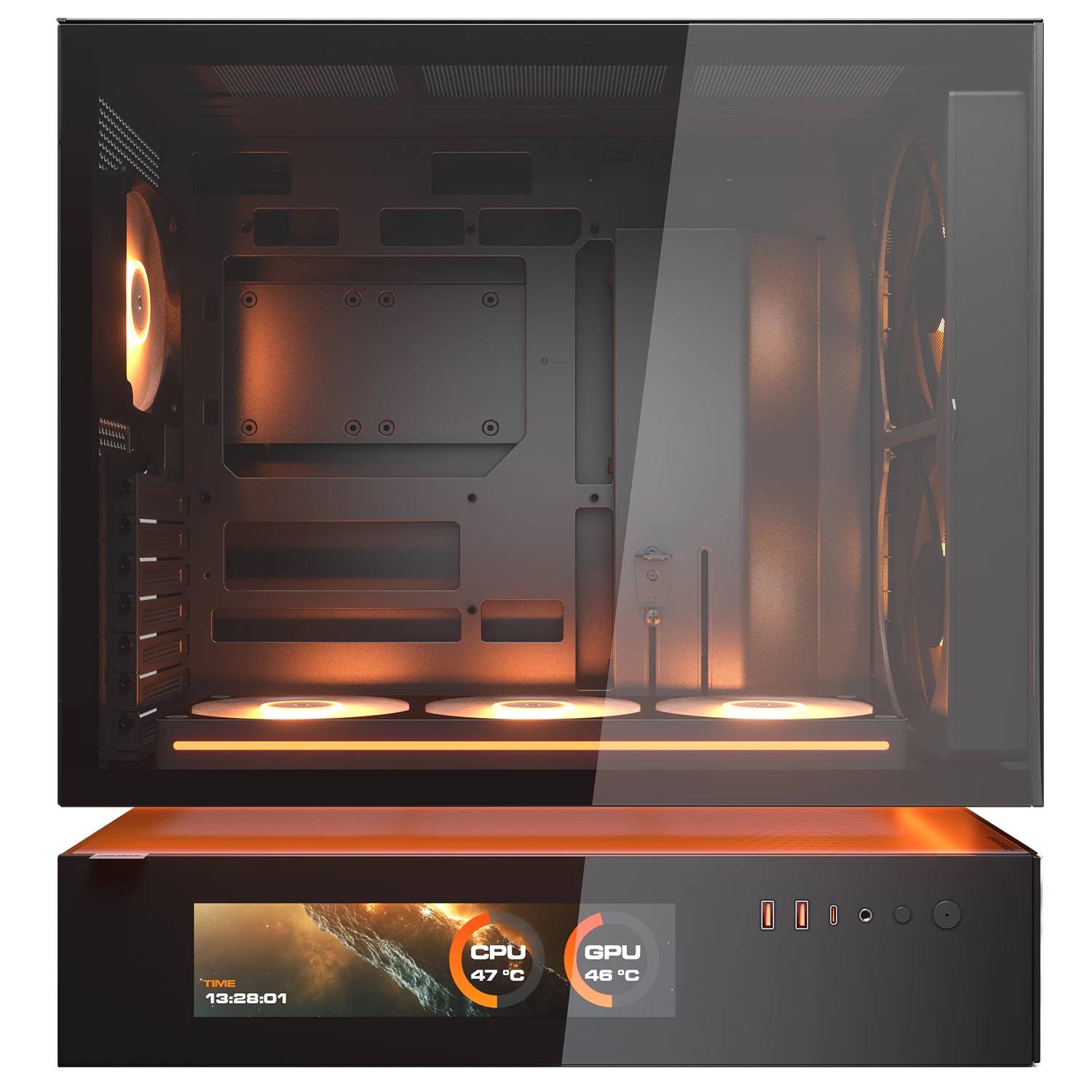COUGAR Gehäuse Midi-Tower, CFV235 Vision, ARGB, LCD-Display, Mesh, Schwarz, Midi Tower, PC, Schwarz, ATX, CEB, micro ATX