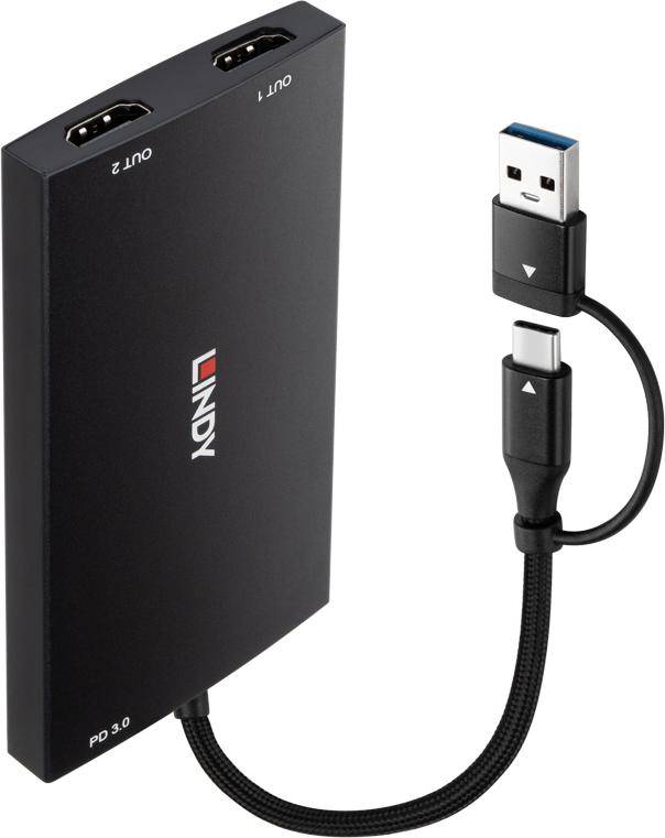 Lindy - Adapterkabel - 9-Pin USB Typ A / 24-Pin USB-C männlich zu HDMI weiblich - 11 cm - Schwarz - Unterstützung für 4K