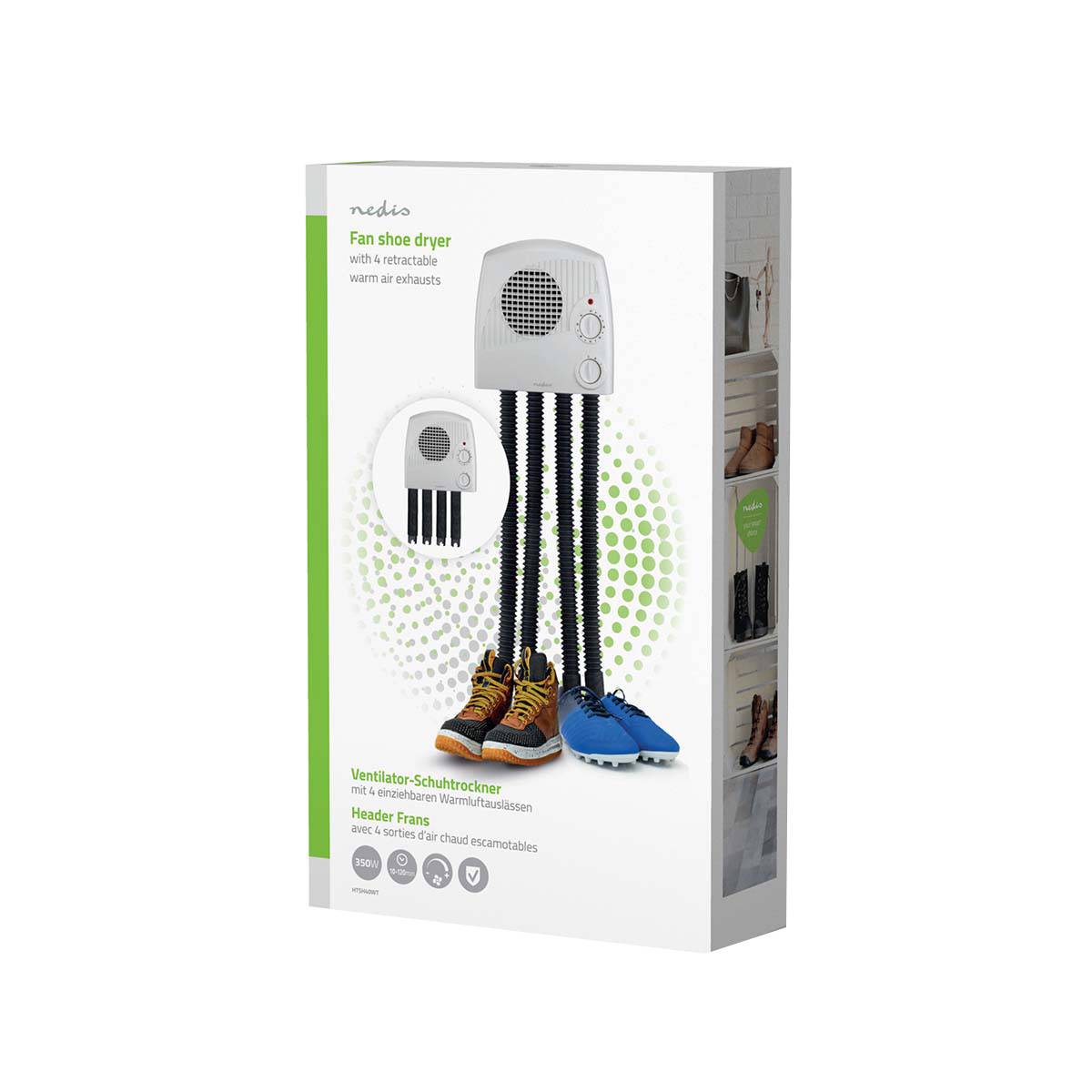 Schuhtrockner für 4 Paar 350W mit ausziehbaren Rohren Weiß-Schwarz