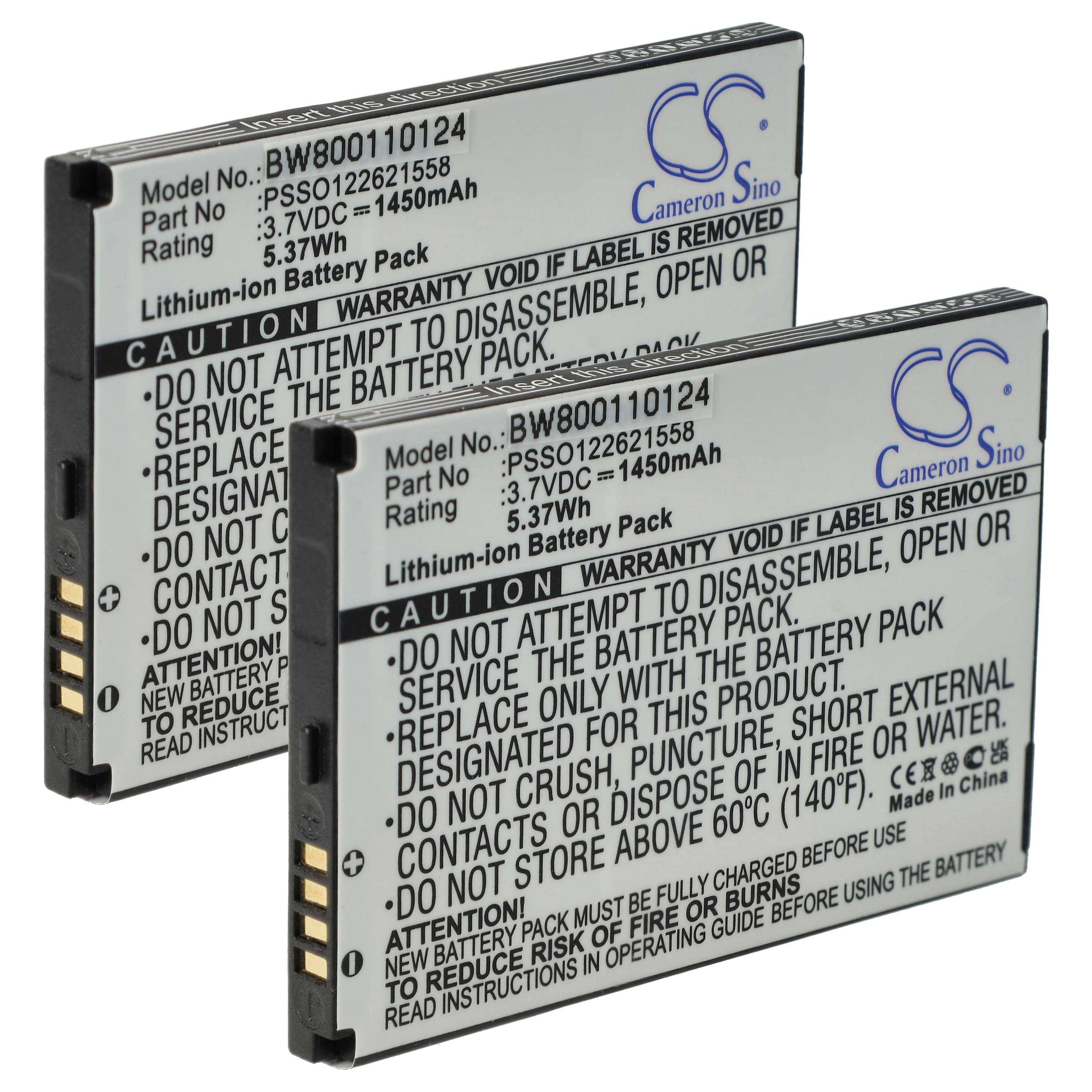 vhbw 2x Akku kompatibel mit Honeywell Dolphin 6000 | Barcodescanner POS (1450 mAh, 3,7 V, Li-Ion)