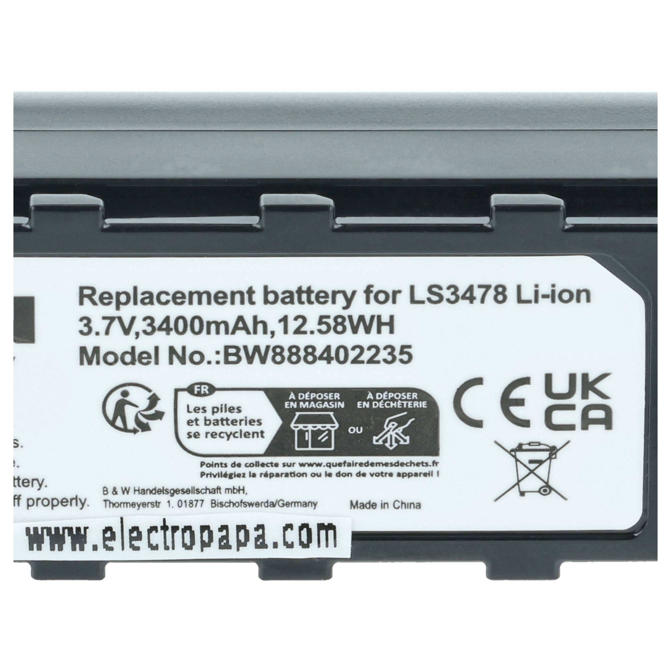 vhbw 2x Akku Ersatz für Symbol BTRY-LS34IAB00-00, 21-62606-01 für Barcodescanner POS (3400 mAh, 3,7 V, Li-Ion)