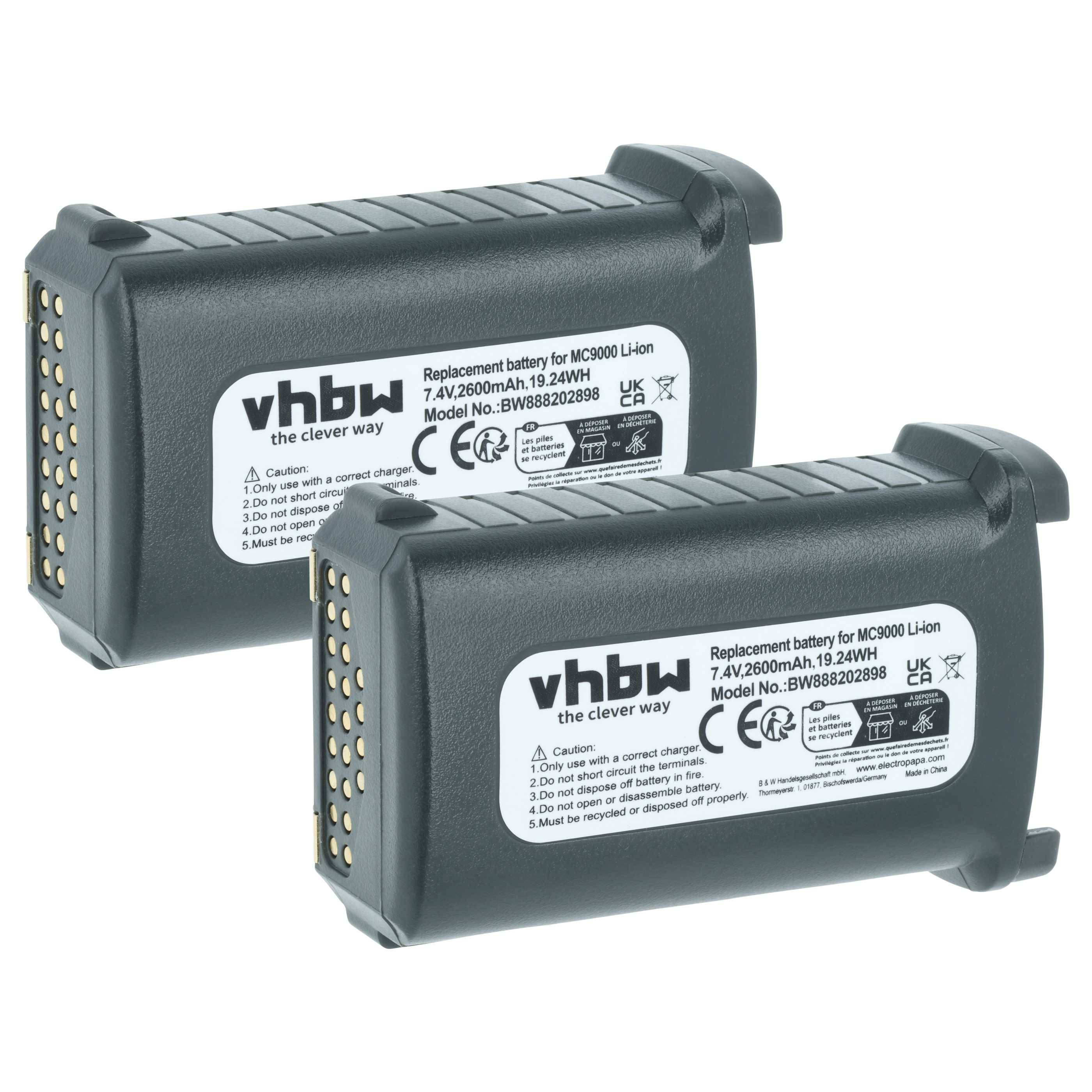 vhbw 2x Akku Ersatz für Symbol KT-21-61261-01 | KT-21-61261 für Handheld Computer Scanner (2600 mAh, 7,4 V, Li-Ion)