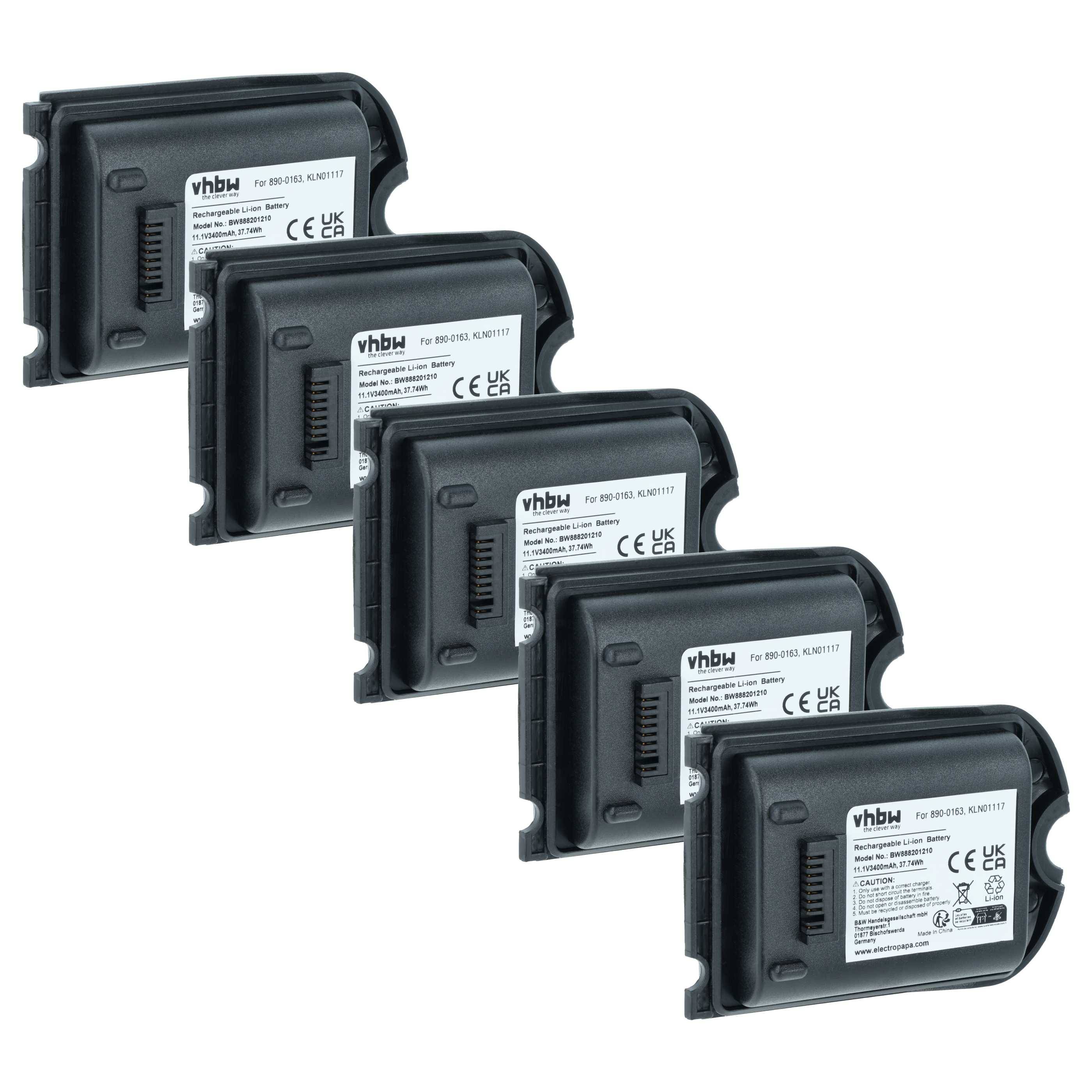 vhbw 5x Akku kompatibel mit Trimble TSC3 Data Collector, Messgerät (3400 mAh, 11,1 V, Li-Ion)
