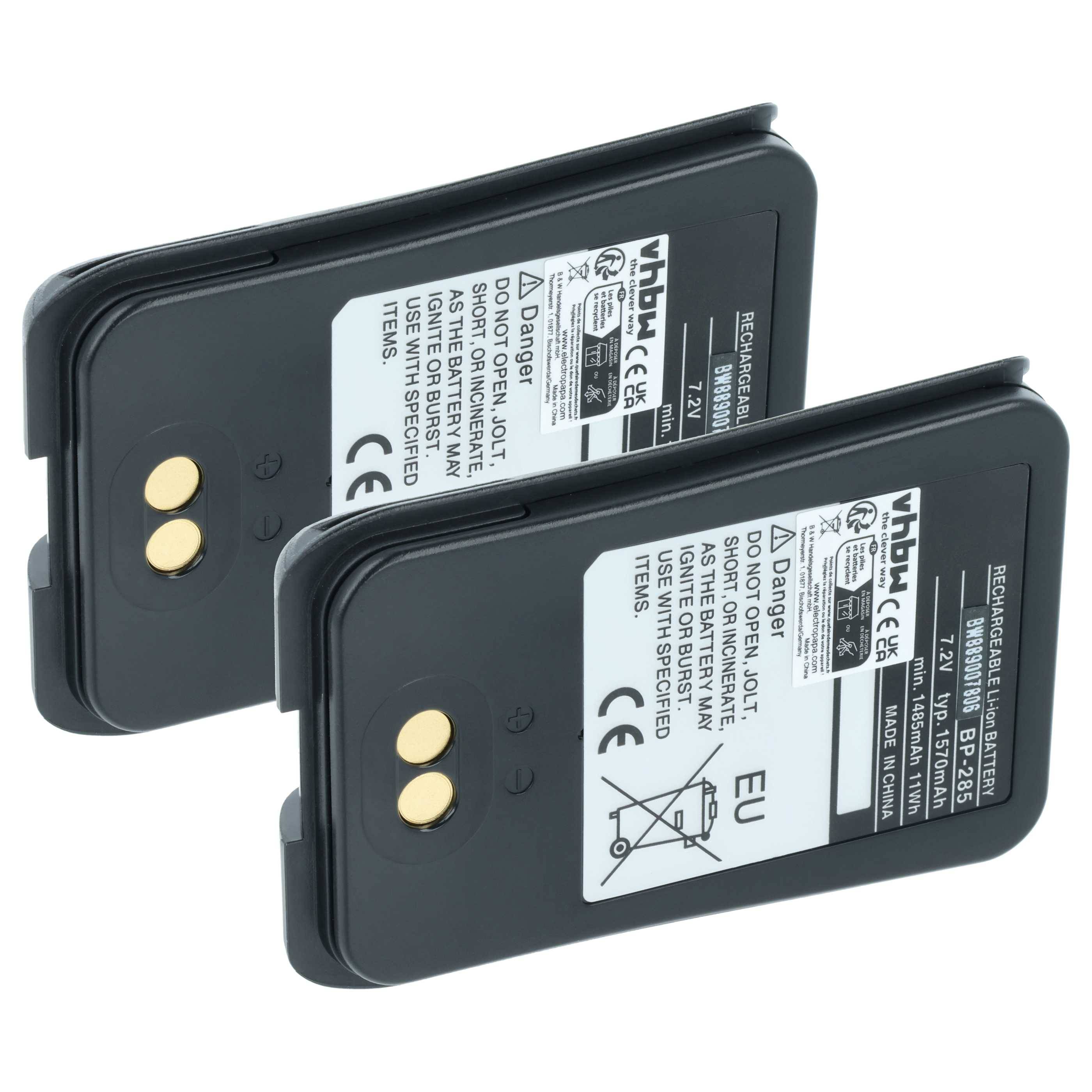 vhbw 2x Akku Ersatz für Icom BP-285 für Funkgerät, Walkie Talkie (1570 mAh, 7,2 V, Li-Ion)