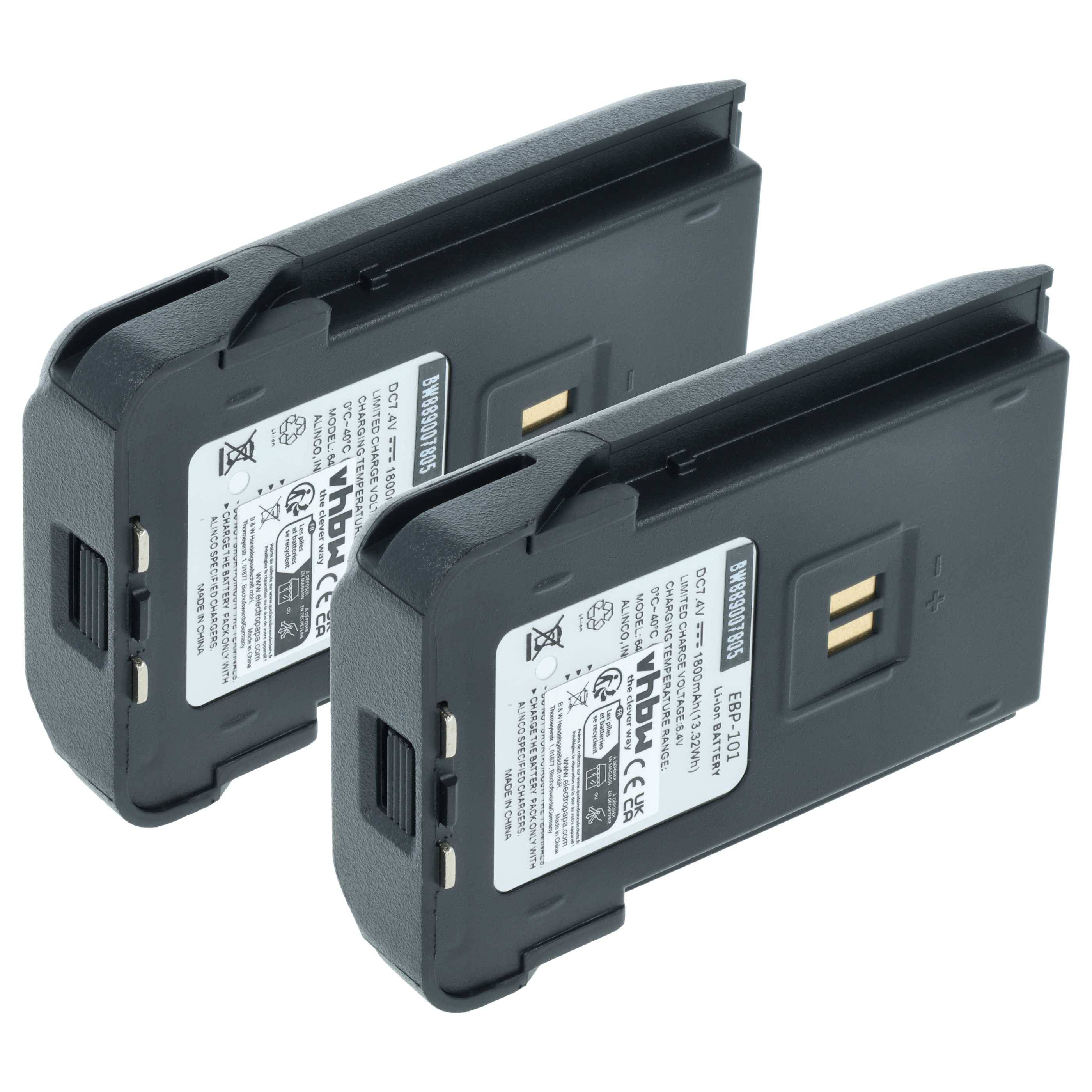 vhbw 2x Akku kompatibel mit Alinco DJ-PAX4, DJ-VX46-E, DJ-VX-50-HE Funkgerät, Walkie Talkie (1800 mAh, 7,4 V, Li-Ion)