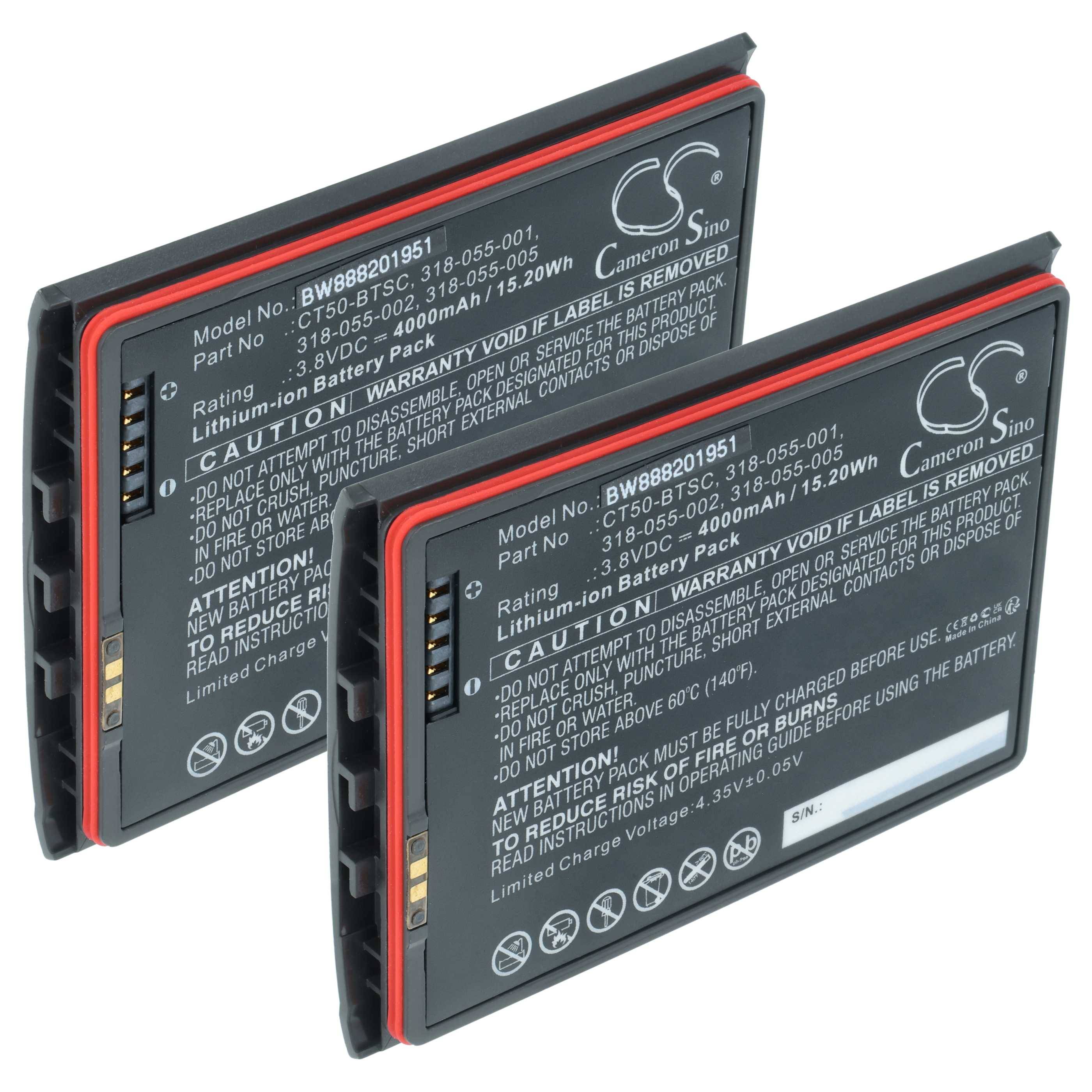 vhbw 2x Akku Ersatz für Honeywell 318-055-002, 318-055-005, 318-055-011, 318-055-001 für Handheld Computer Scanner (4000 mAh, 3,8 V, Li-Ion)