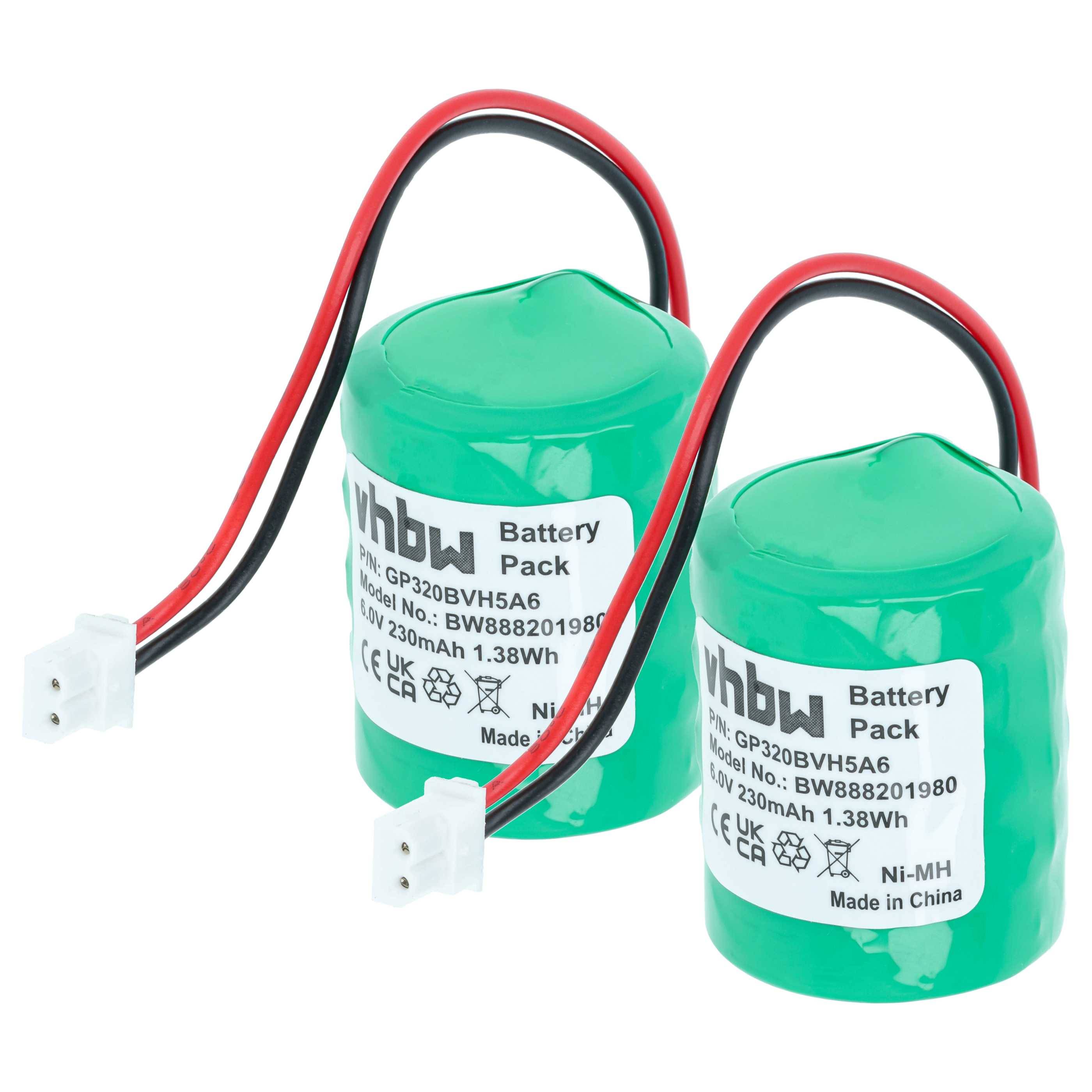 vhbw 2x Akku kompatibel mit Honeywell 8EP420, AG6/WB, ADE RESON8, RESON8, HWAG6S Alarmanlage, Alarmsystem (230 mAh, 6 V