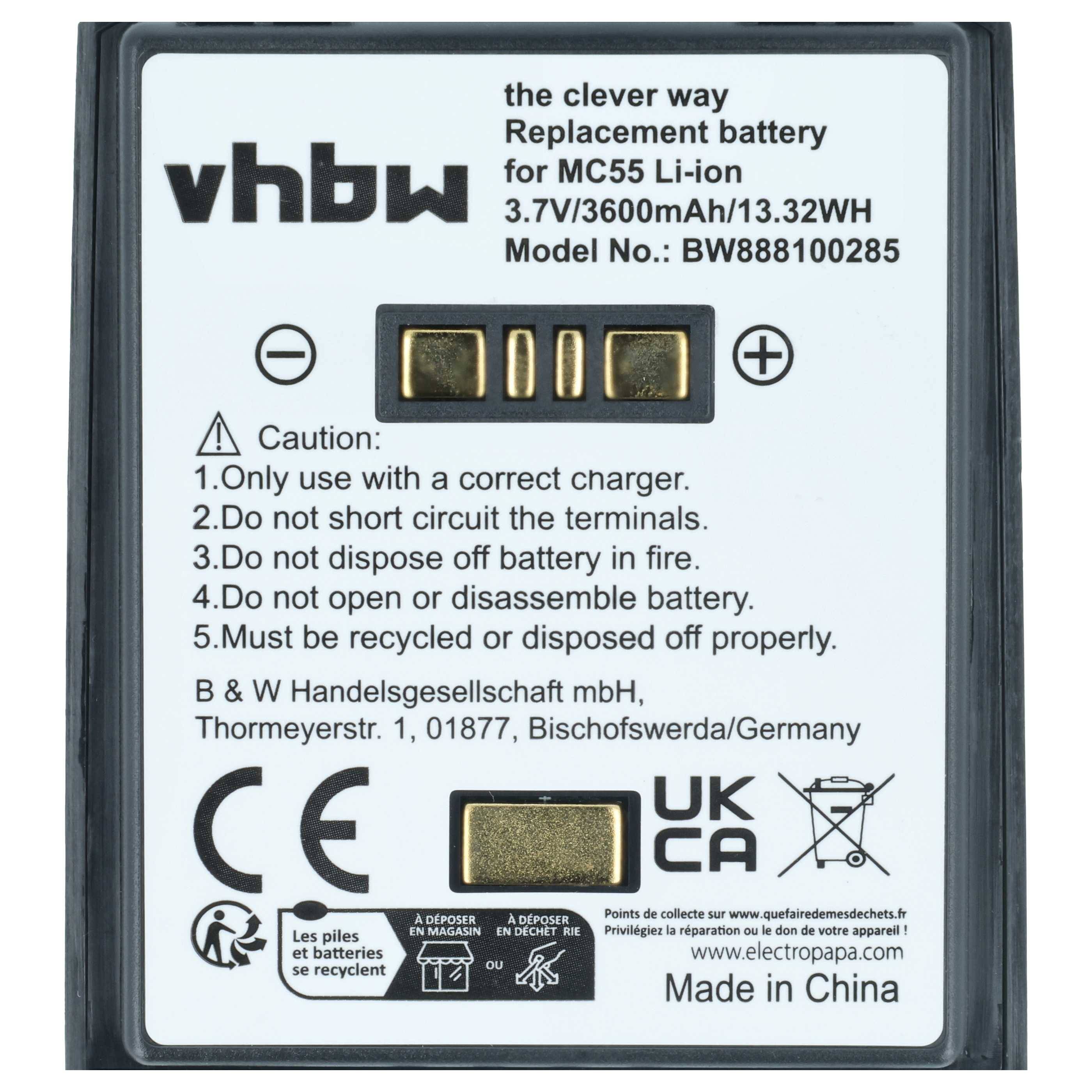 vhbw 2x Akku kompatibel mit Symbol MC659B, MC67 Mobilcomputer PDA Scanner (3600 mAh, 3,7 V, Li-Ion)
