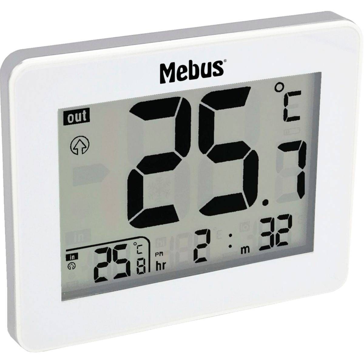 Mebus 01074, Elektronisches Umgebungsthermometer, Indoor/Outdoor, Digital, Weiß, Rechteckig, F, °C